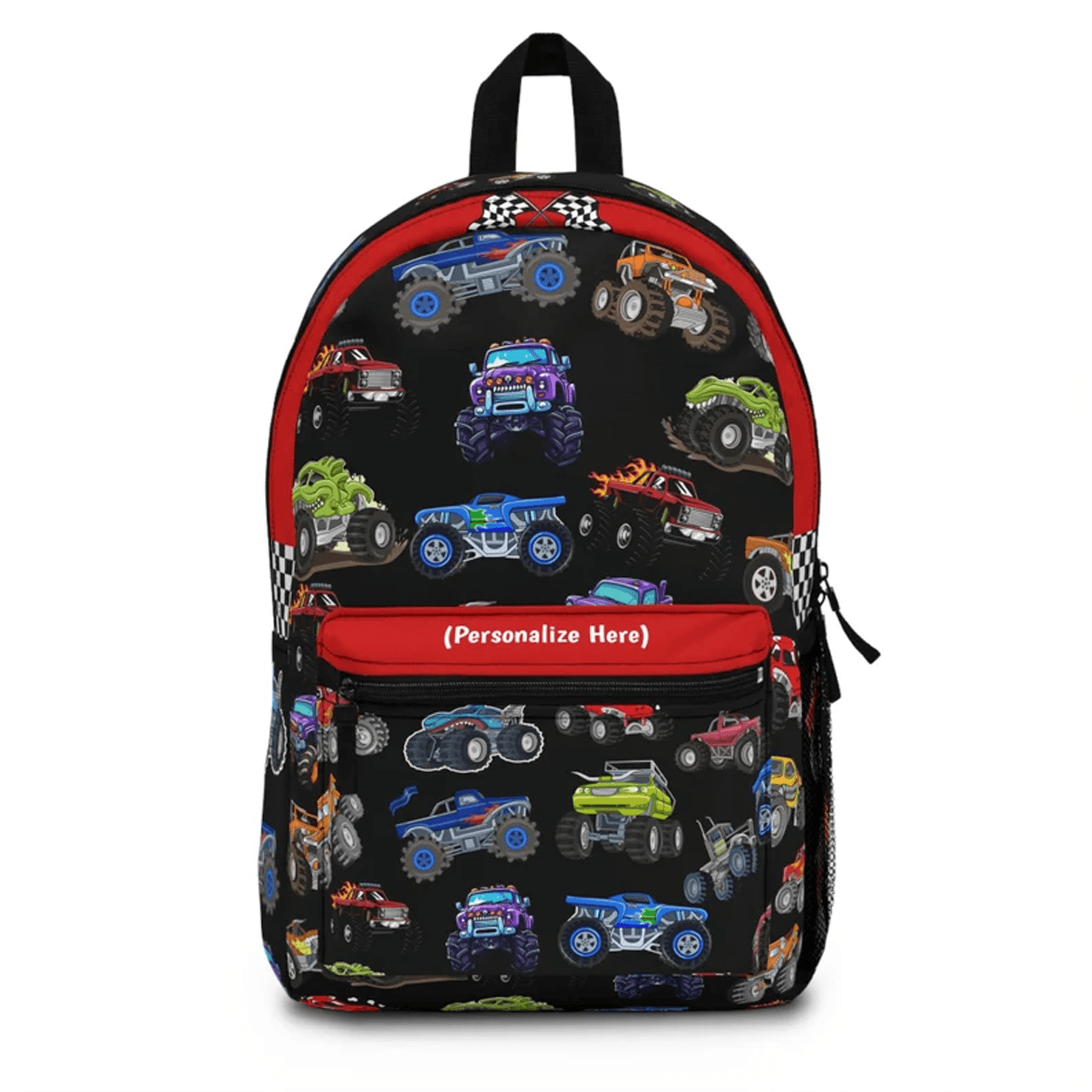 personalized monster truck backpack for boys, custom name kids school bag, truck bookbag, back to school gift for kids