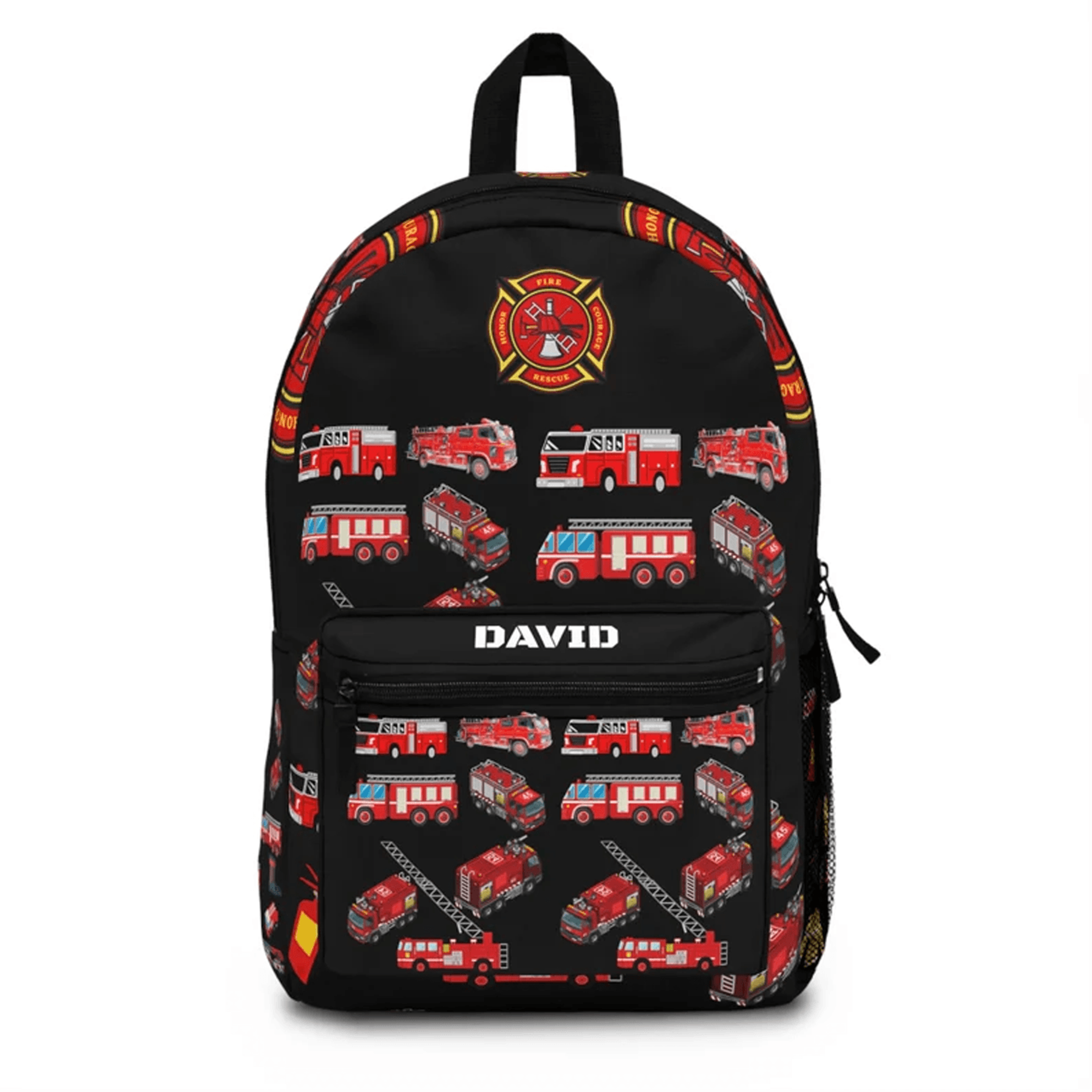 personalized firefighter backpack for boys, custom name fire truck school bag, kids bookbag, back to school gift