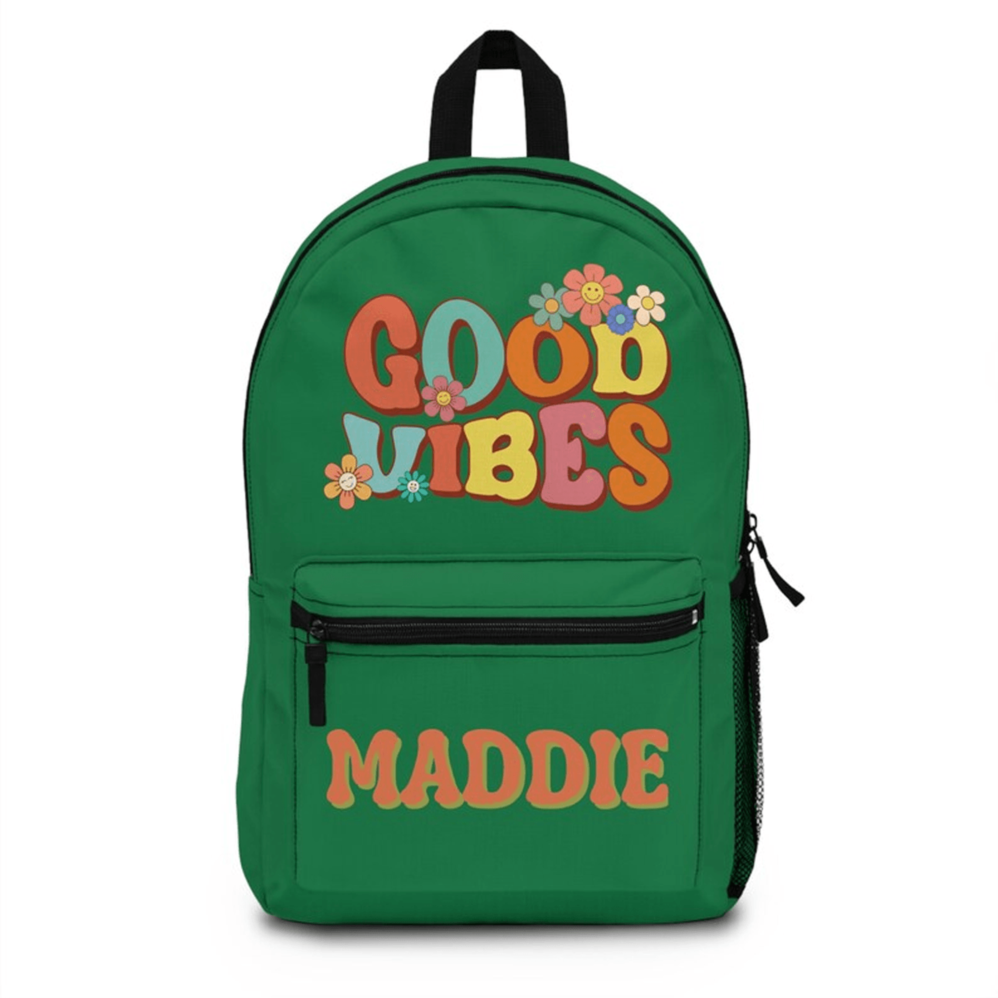 retro good vibes kids backpack, personalized name groovy school bag, colorful bookbag, boho back to school gift