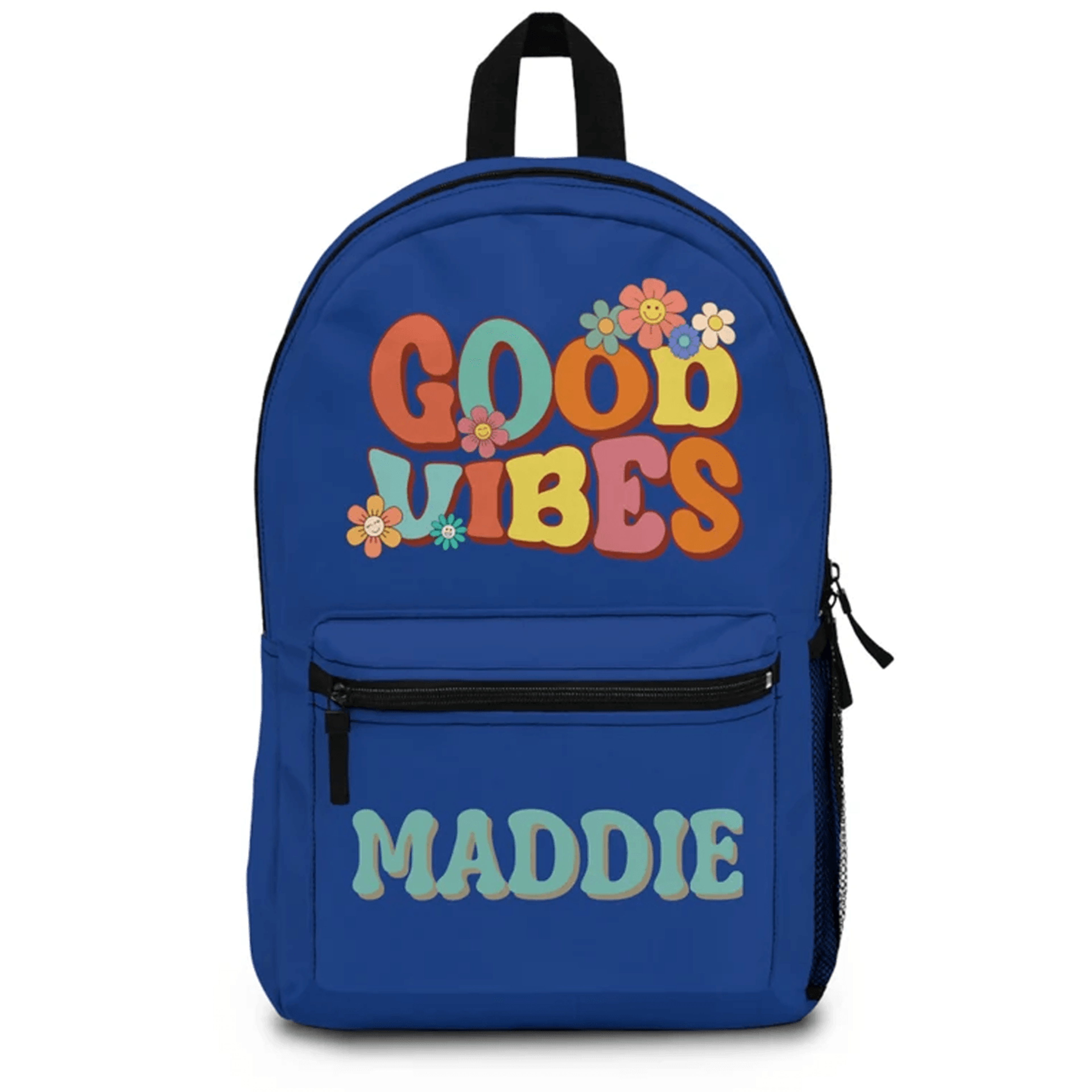 retro good vibes school bag for kids, custom name groovy backpack, personalized boho bookbag, colorful back to school gi