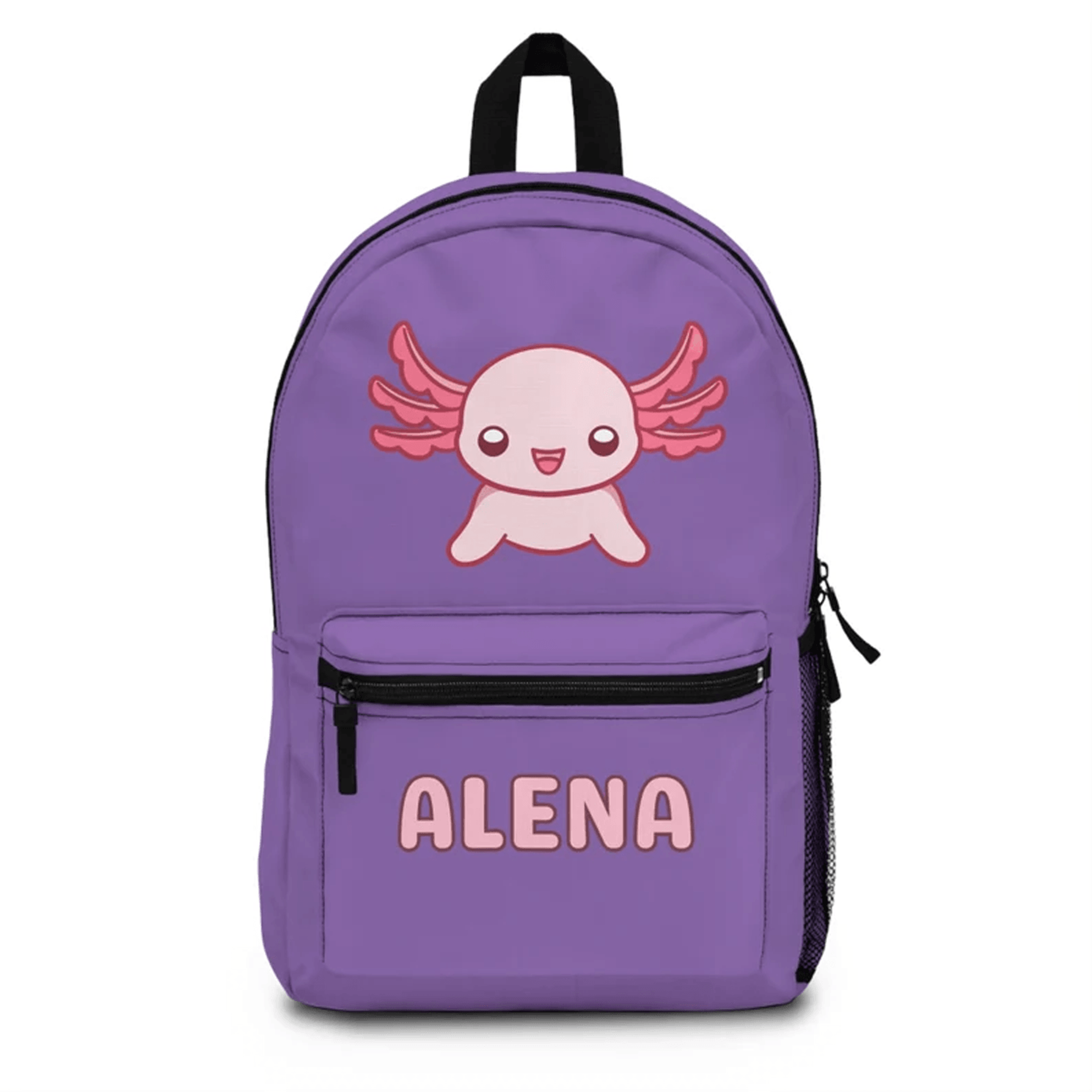 cute axolotl school backpack for kids, custom name personalized bookbag, aquatic animal bag, unique back to school gift