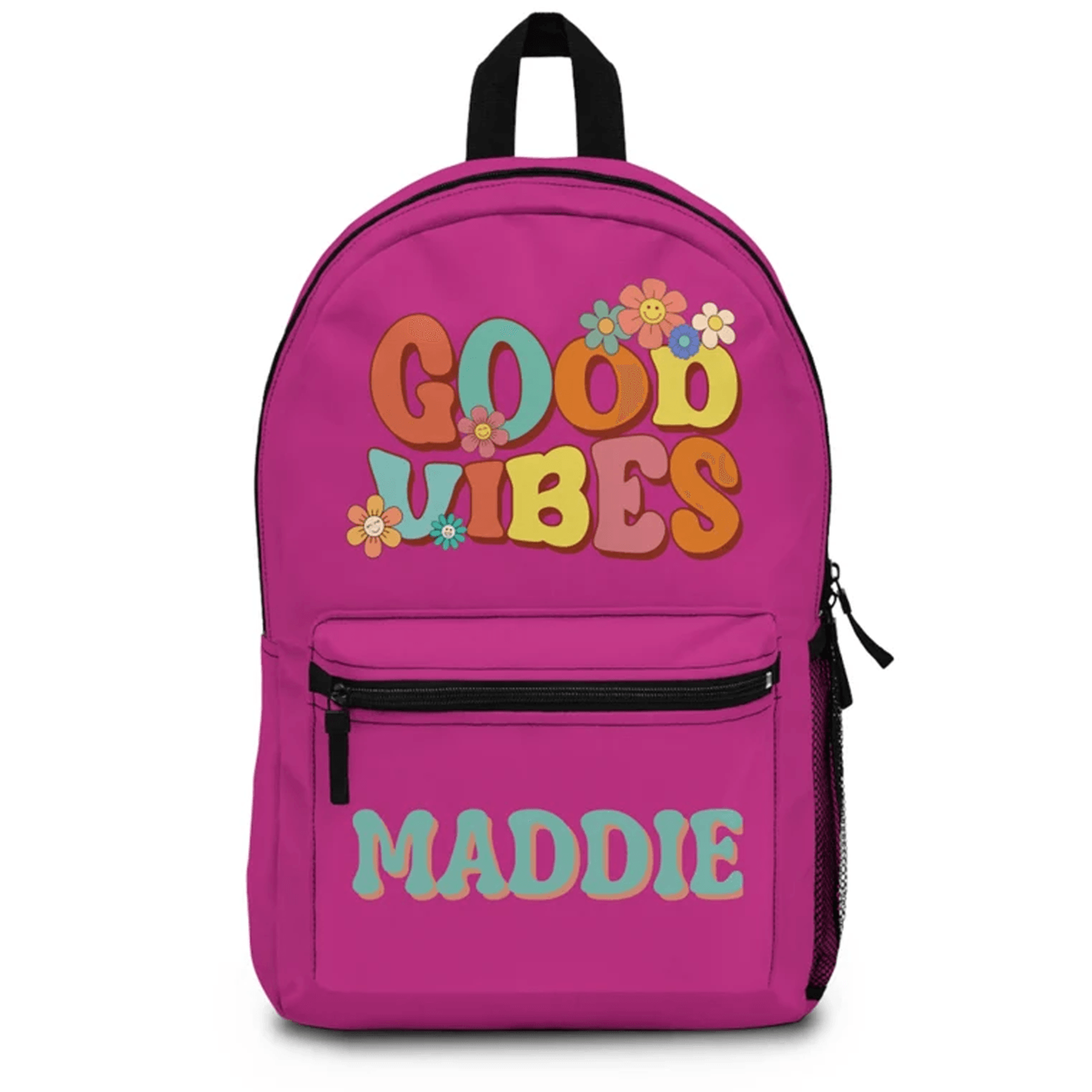 retro vibes bookbag for kids, custom name groovy school backpack, personalized colorful boho bag, unique kids gift
