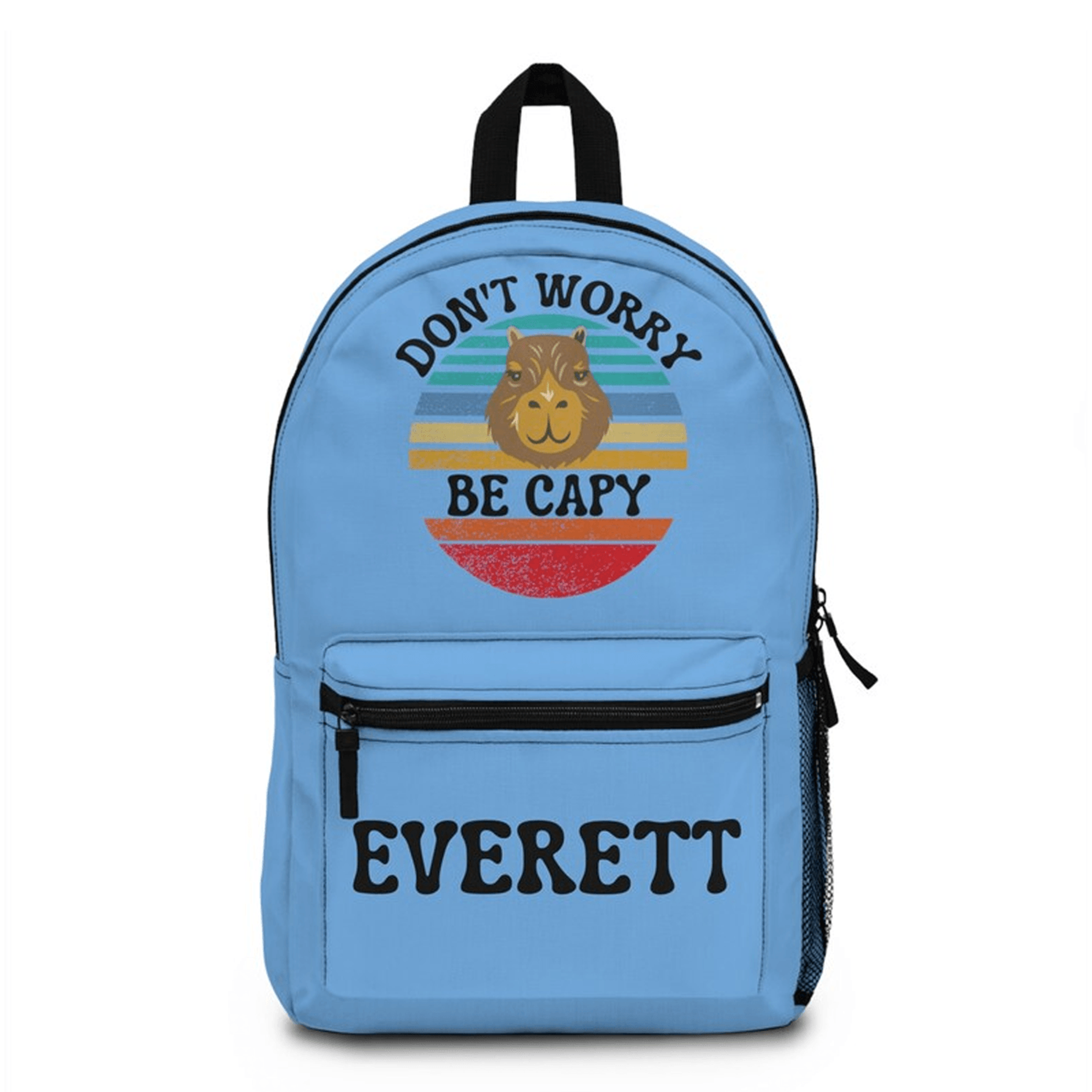 chill capybara kids backpack, personalized name groovy bookbag, retro animal school bag, cute capybara lover gift