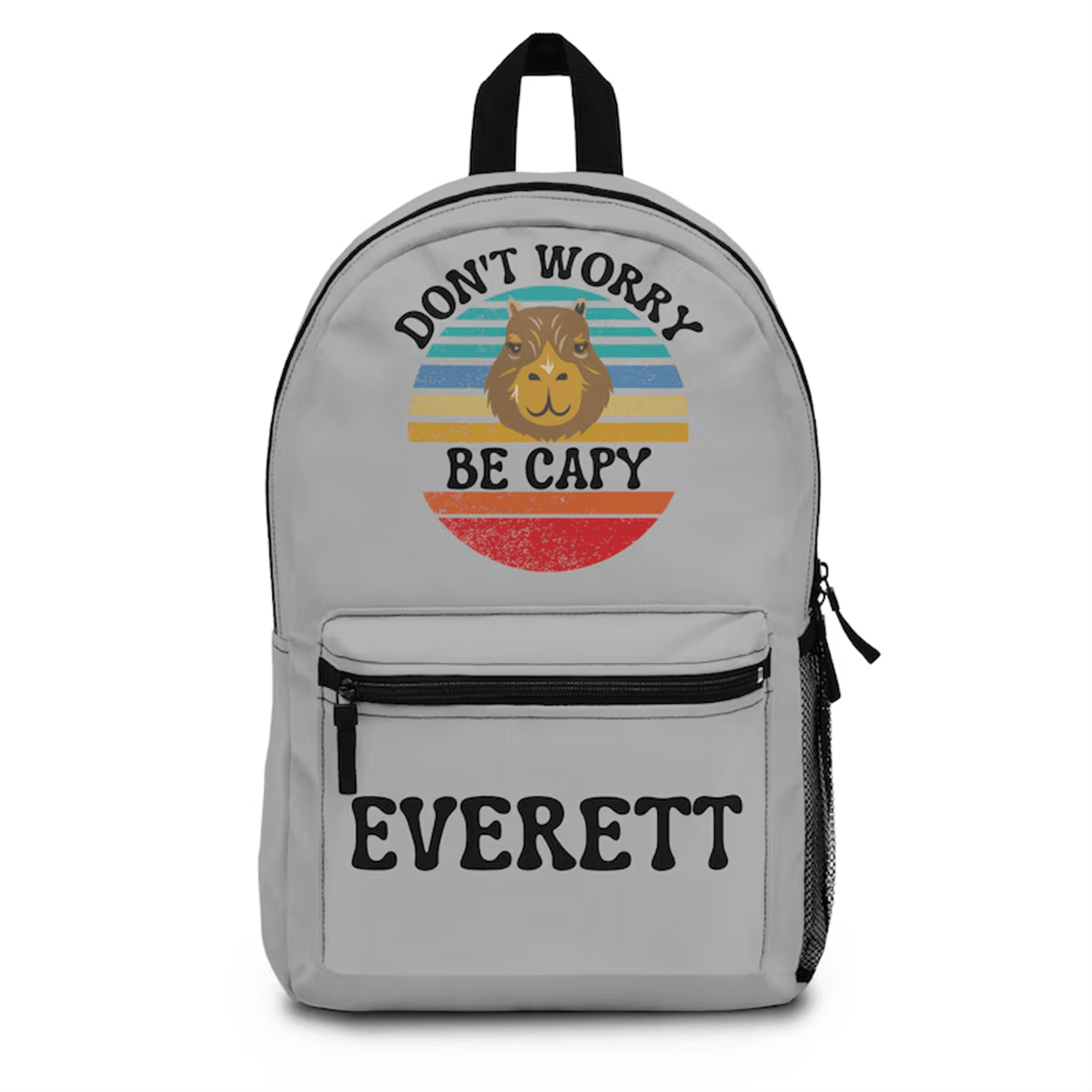 capybara vibes school bag for kids, custom name retro backpack, personalized groovy animal bookbag, unique birthday gift