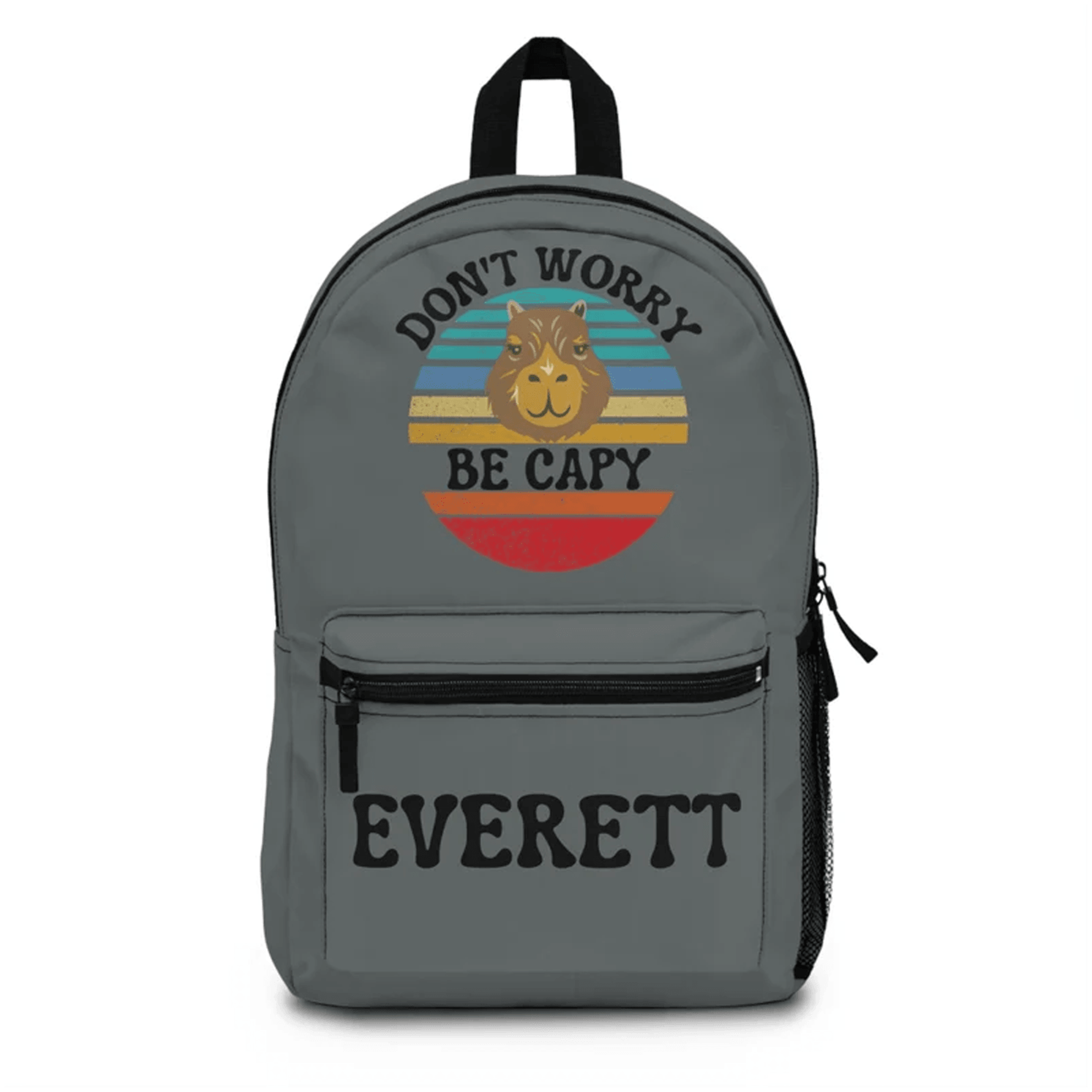 cute capybara bookbag with custom name, groovy kids backpack, retro animal school bag, personalized back to school gift
