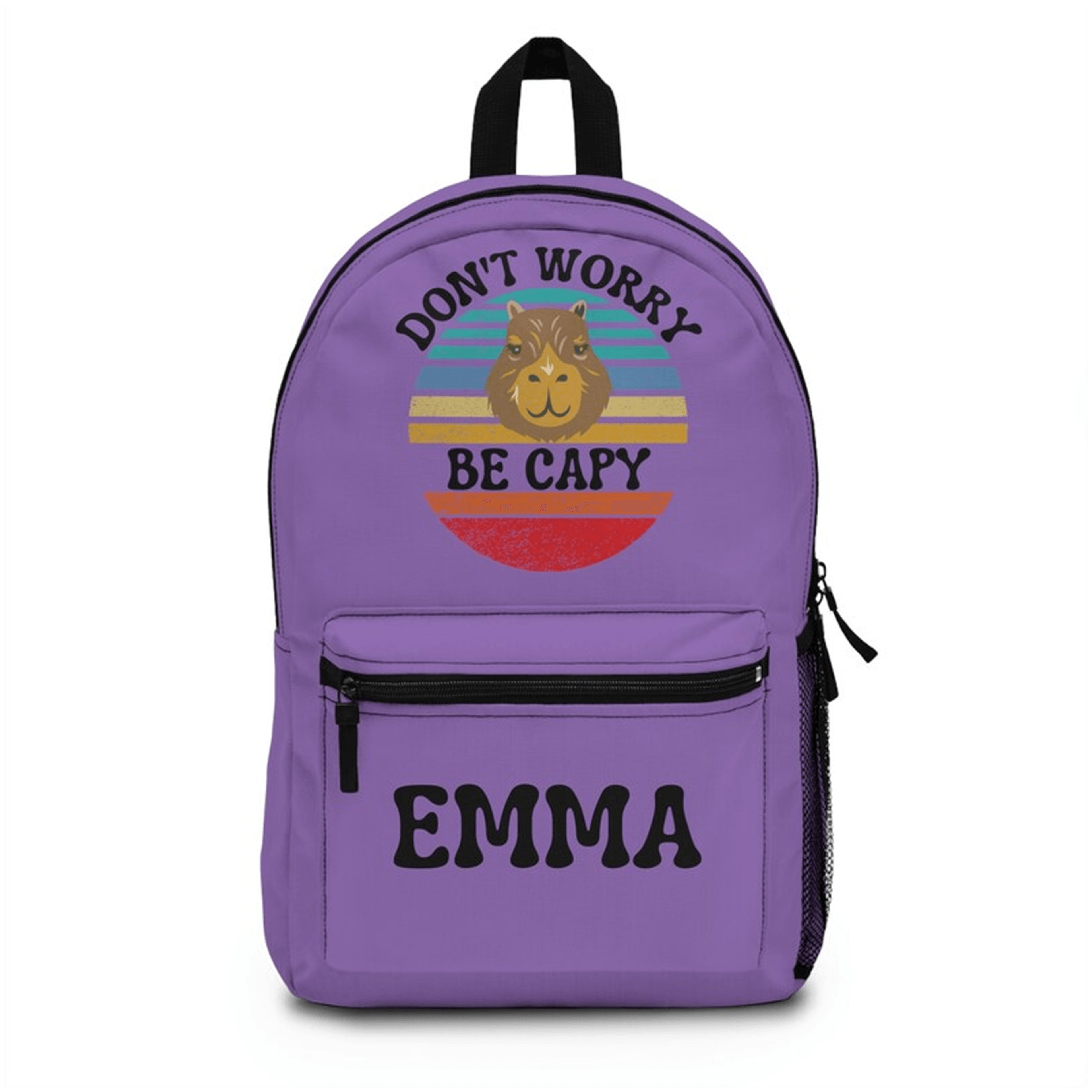 don't worry be capy backpack, personalized capybara school bag, custom name retro kids bookbag, groovy animal gift