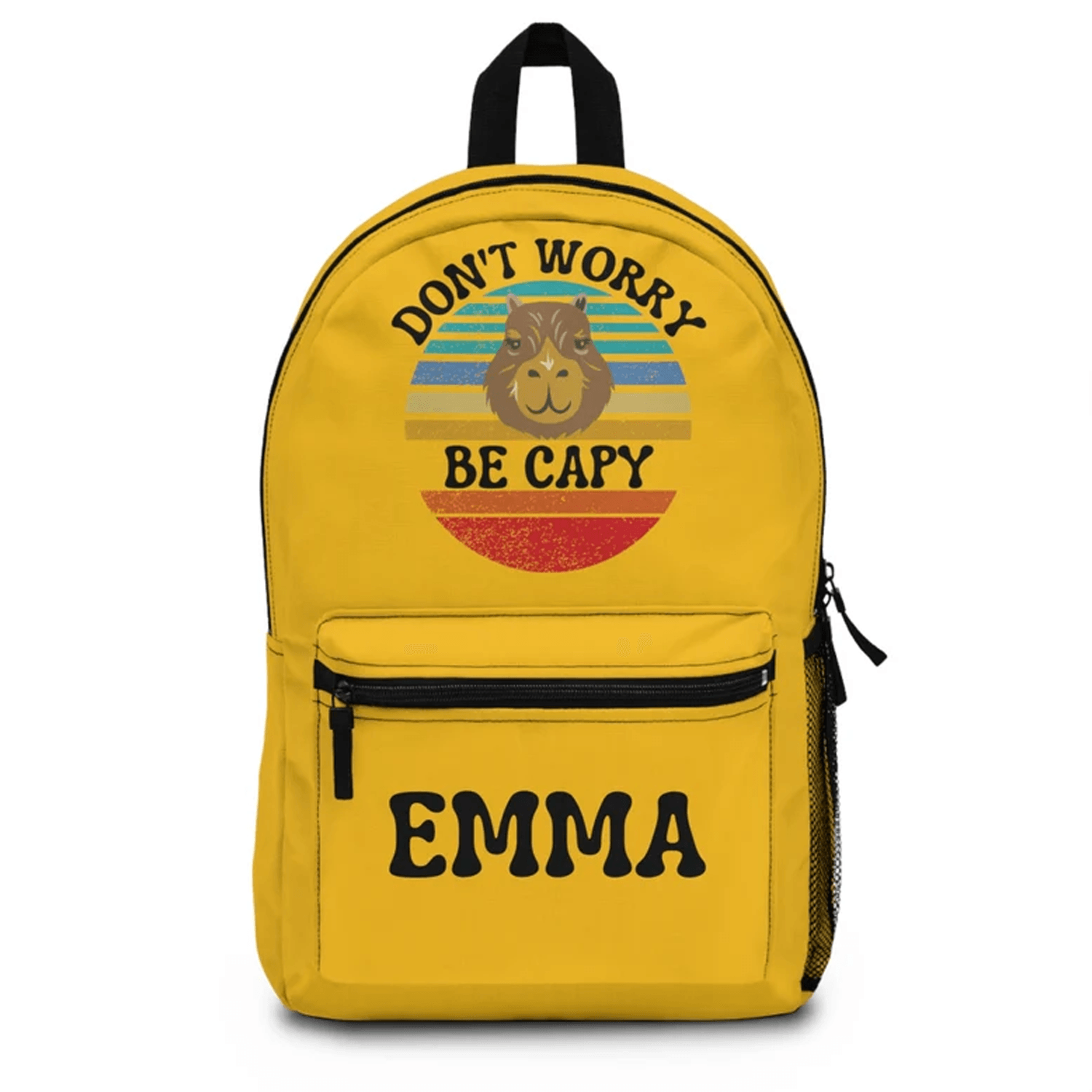 don't worry be capy kids backpack, personalized name retro capybara bookbag, waterproof groovy school bag gift