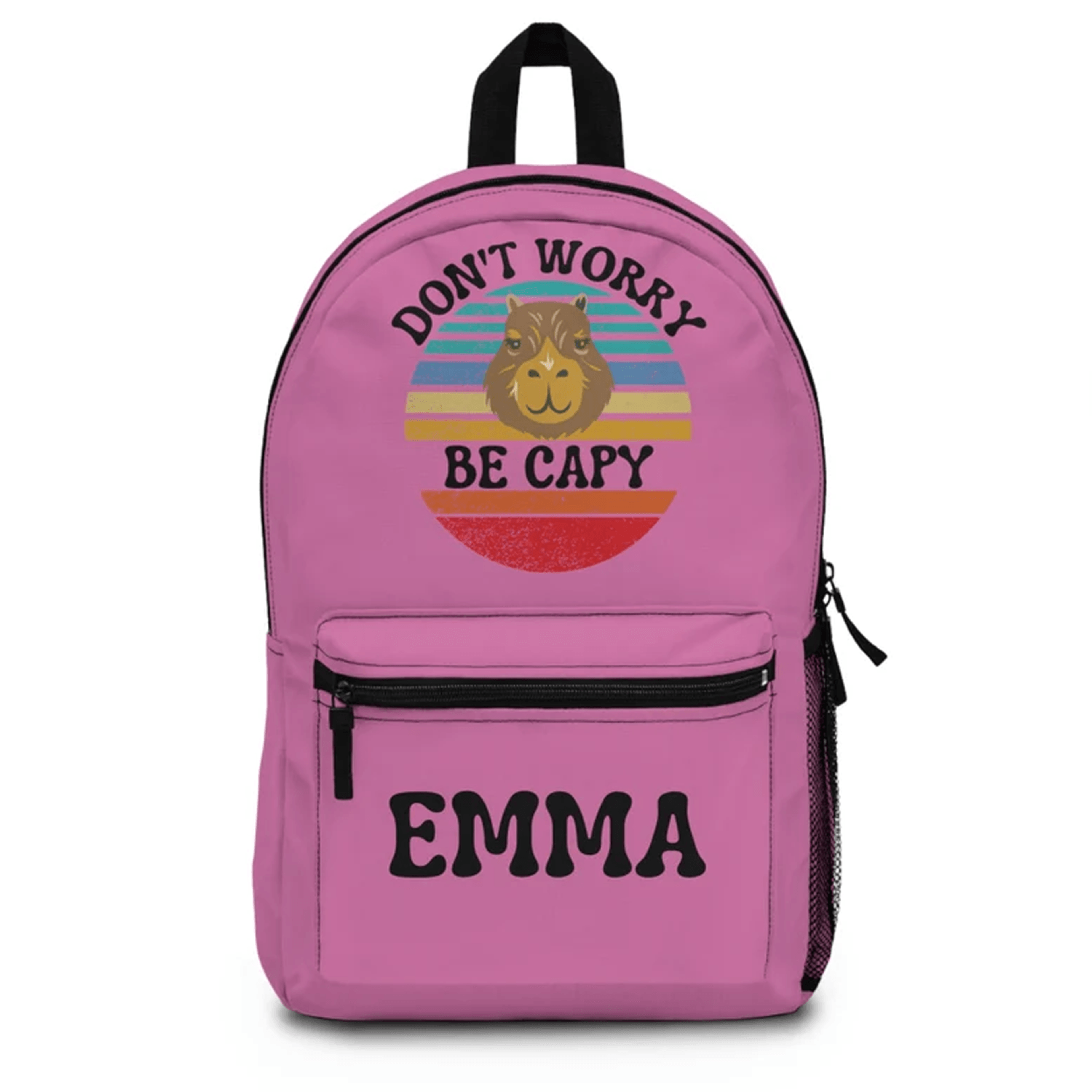 groovy capybara school backpack for kids, custom name retro bookbag, personalized cute animal bag, capybara lover gift