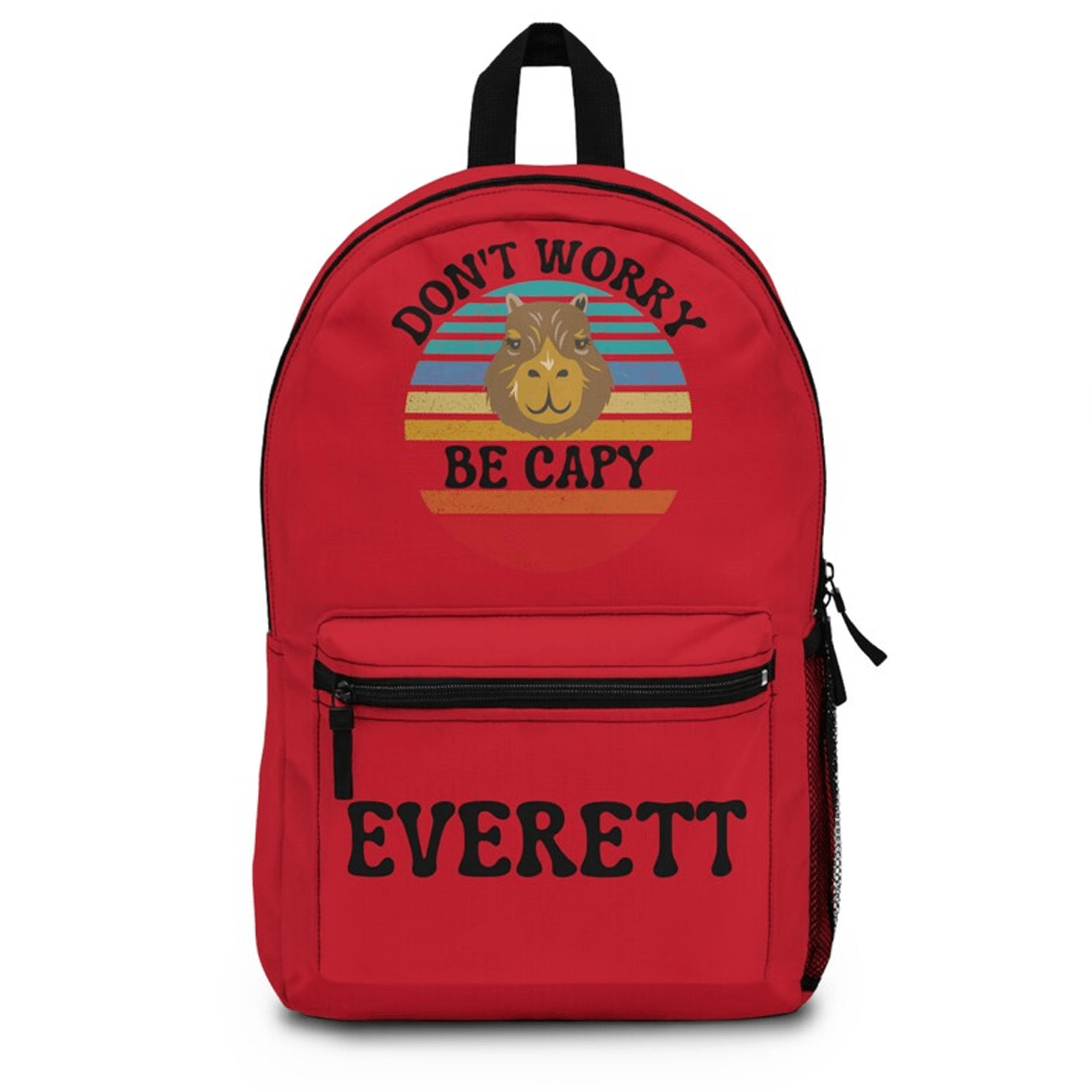 don't worry be capy kids backpack, custom name capybara bookbag, waterproof retro school bag, groovy animal gift