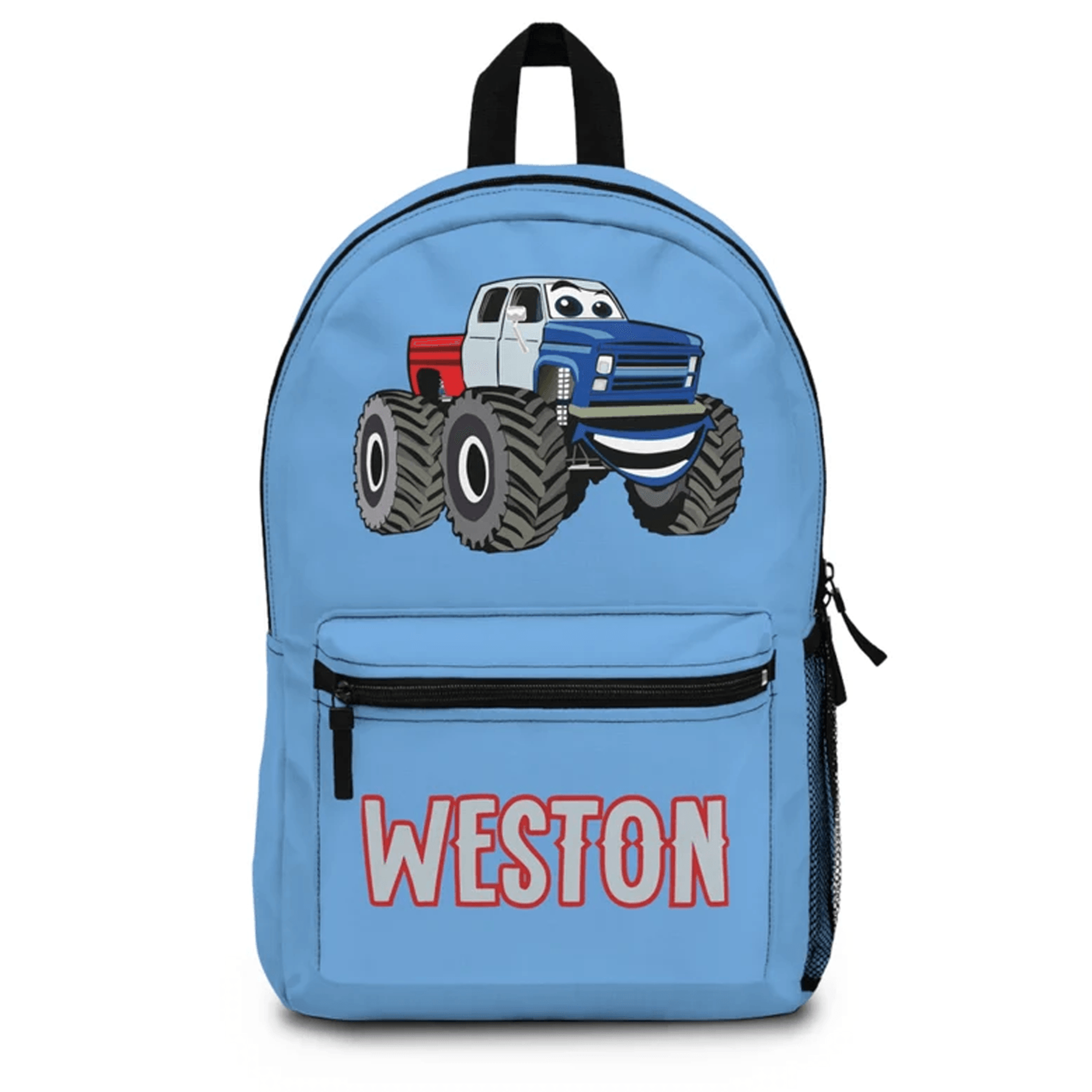 big wheels monster truck backpack for kids, personalized name school bookbag, waterproof truck bag, birthday gift