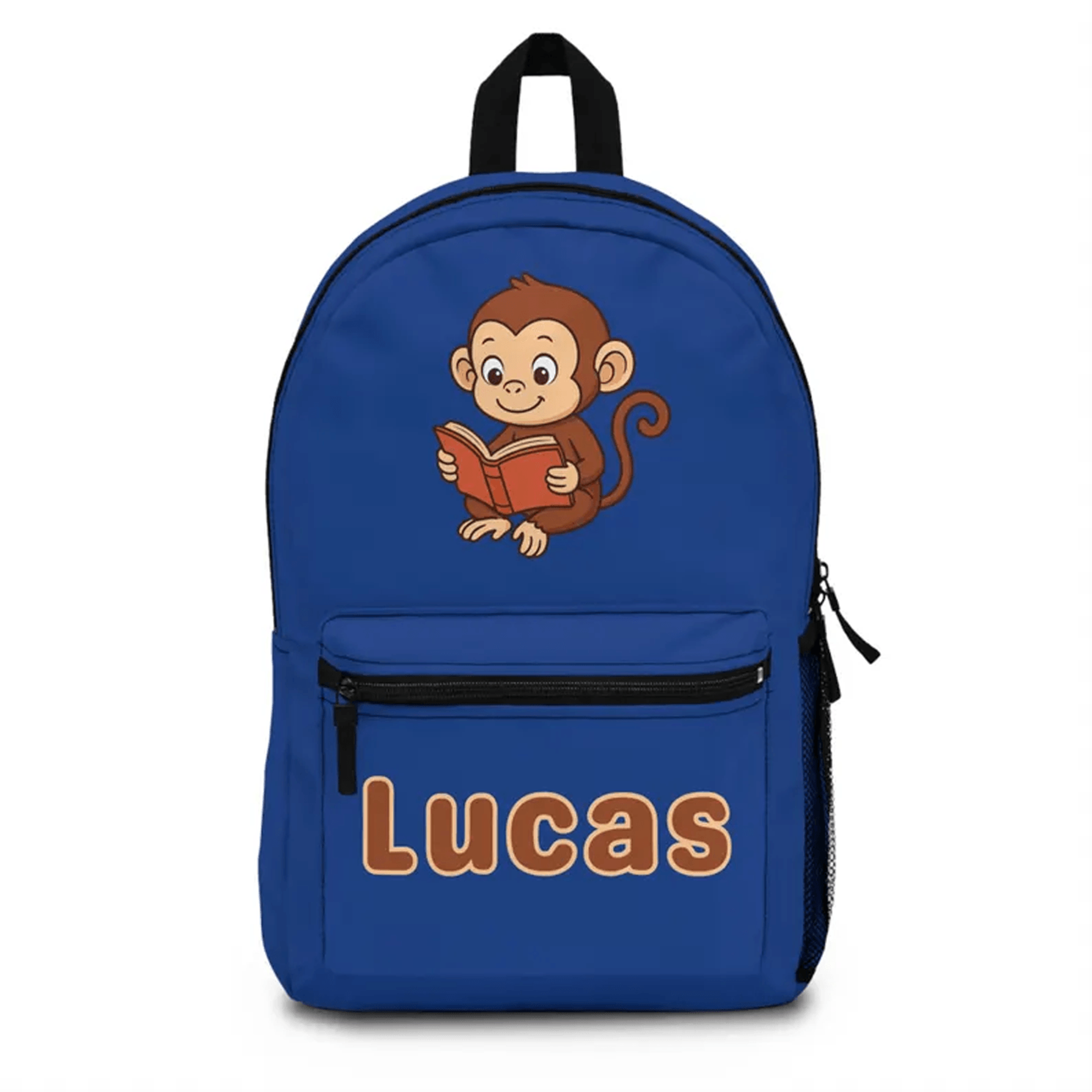 personalized monkey backpack for kids, custom name school bag, cute animal preschool & back to school gift