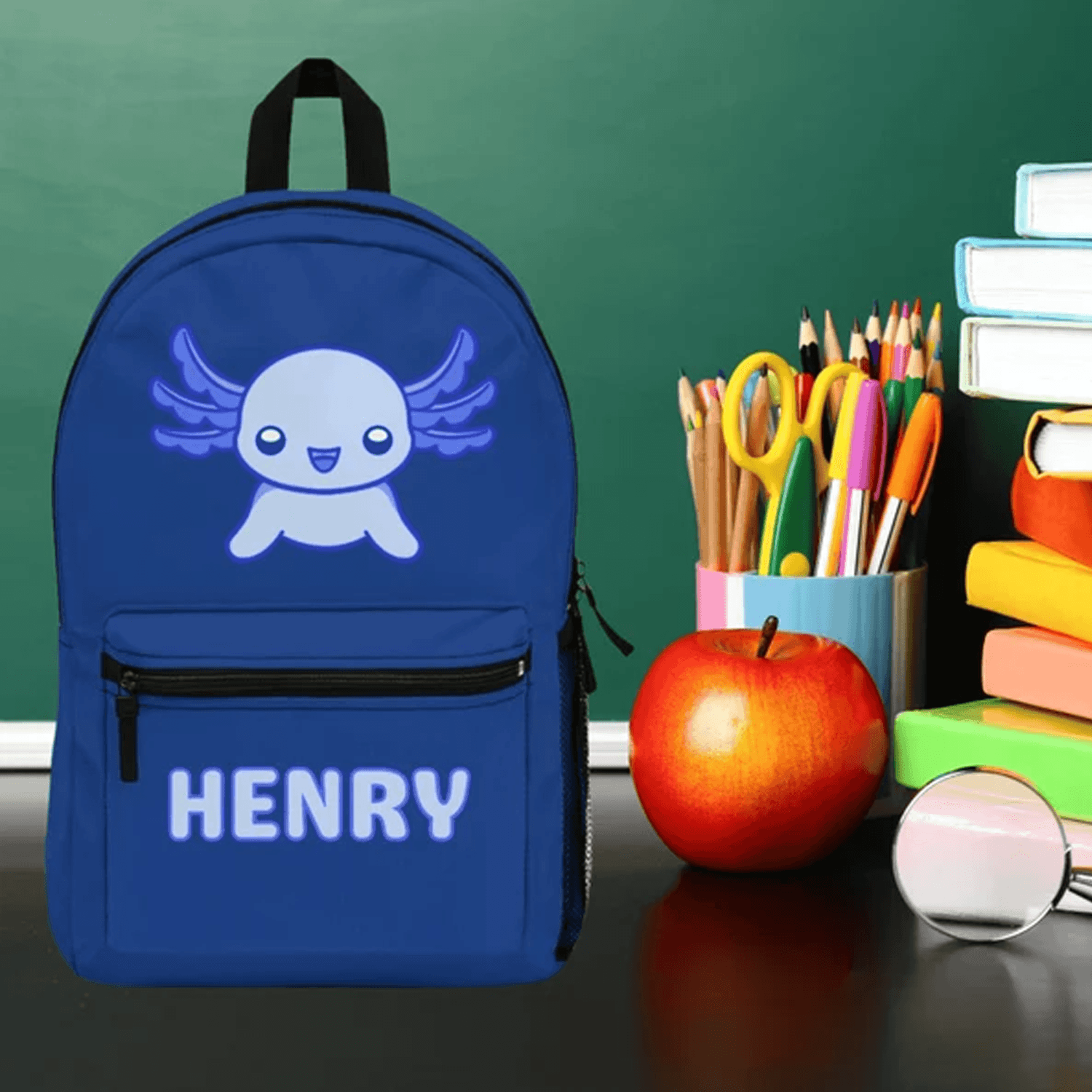 personalized axolotl backpack for kids, custom name school bag, cute animal bookbag, back to school gift for girls & boy