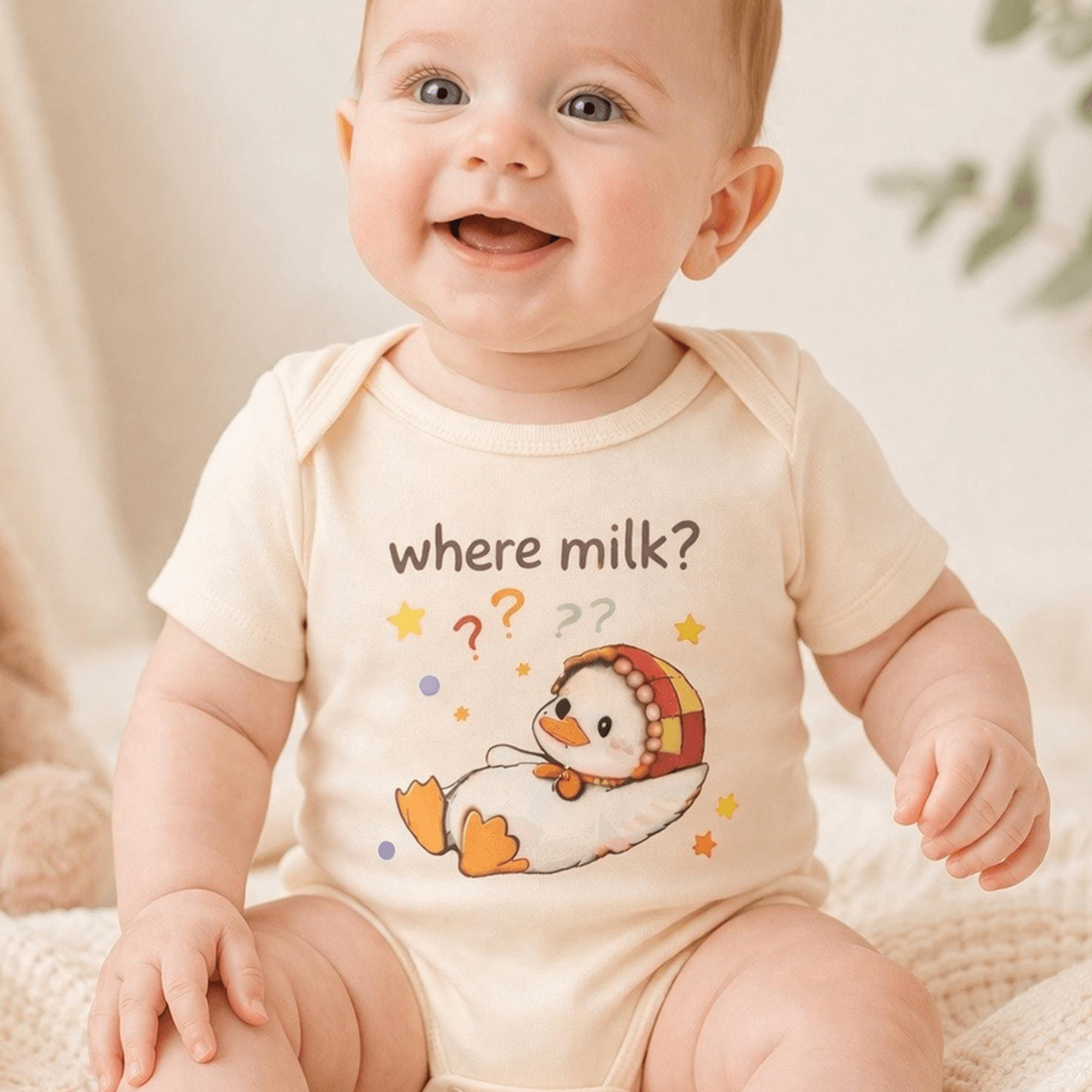 funny where milk baby bodysuit, cute duckling infant onesie, unisex newborn outfit, baby shower gift for new parents