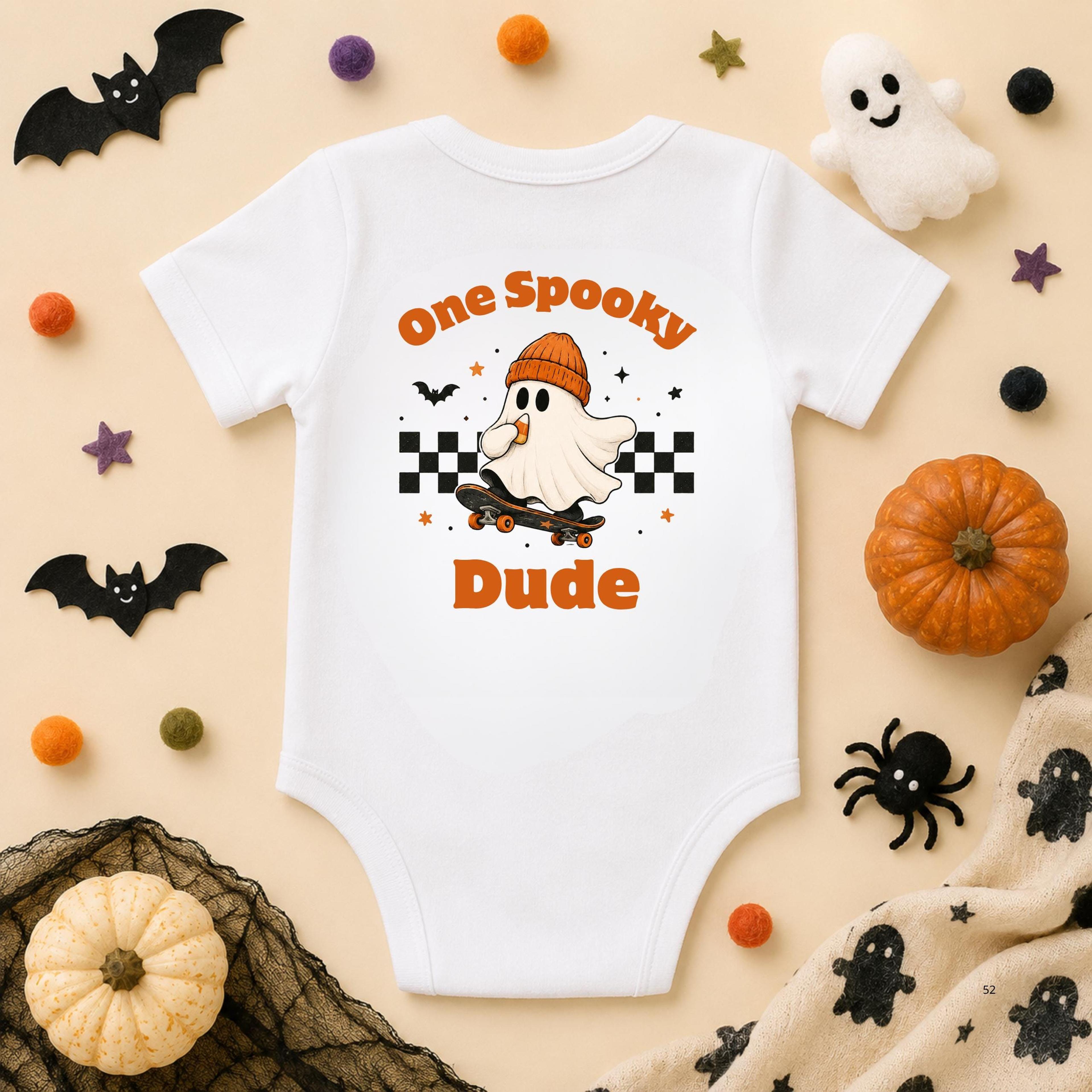 personalized first halloween baby bodysuit, one spooky dude ghost onesie, custom name baby boy halloween outfit