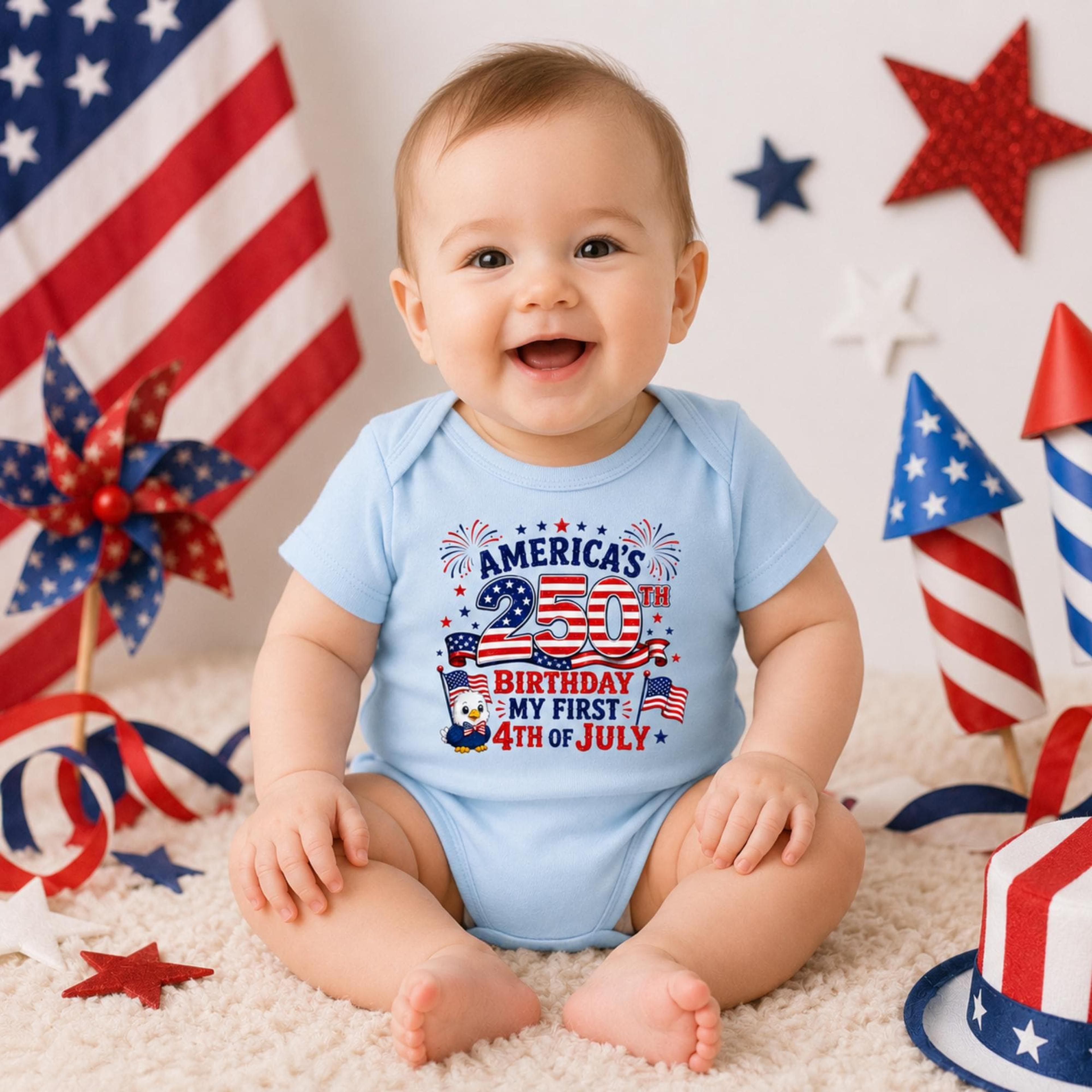 my first 4th of july baby bodysuit, america 250th birthday onesie, patriotic newborn outfit, usa baby gift