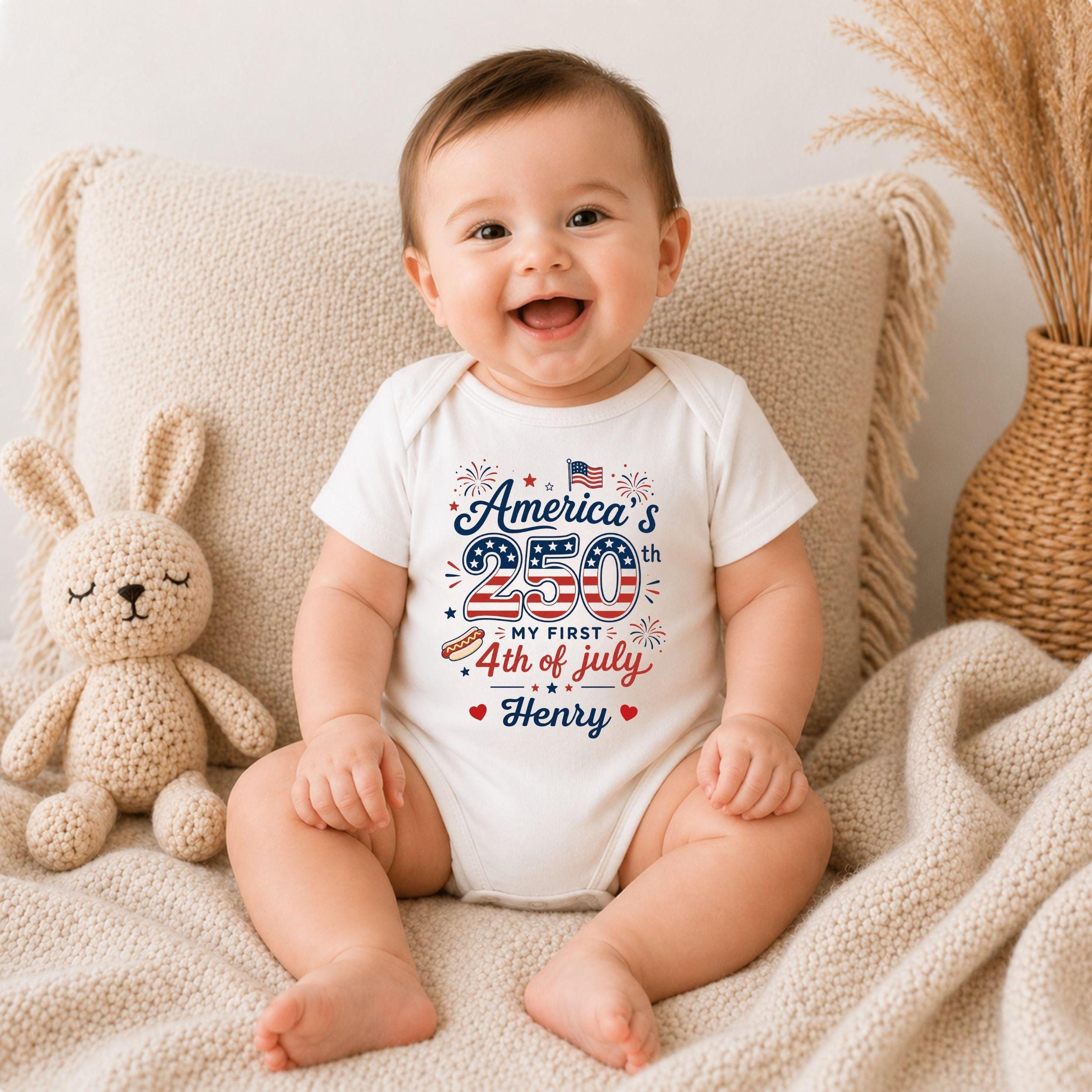 personalized my first 4th of july baby onesie, america 250 bodysuit, custom name patriotic newborn outfit, 2026 gift