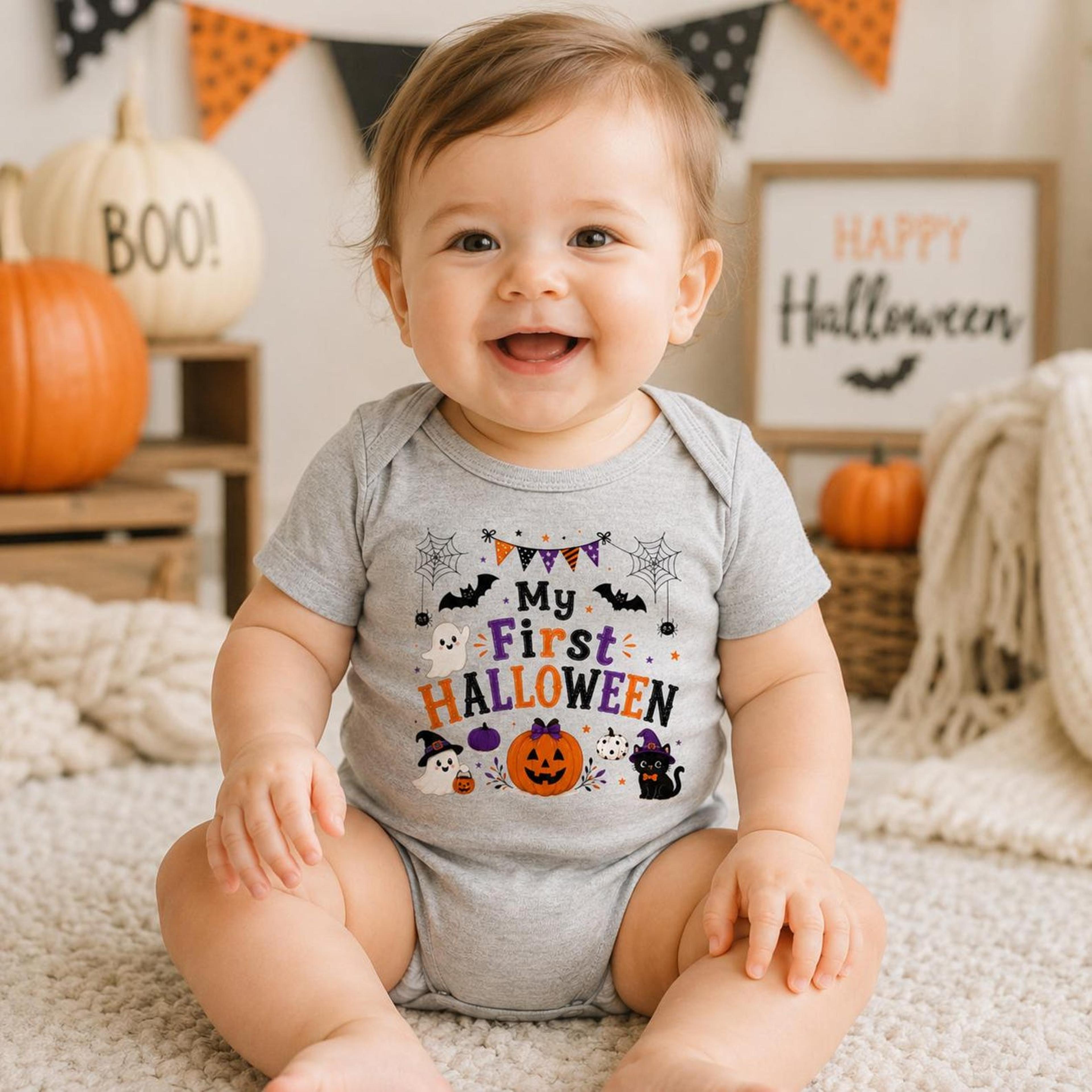 my first halloween baby bodysuit, cute ghost pumpkin onesie, spooky newborn outfit, first halloween baby gift