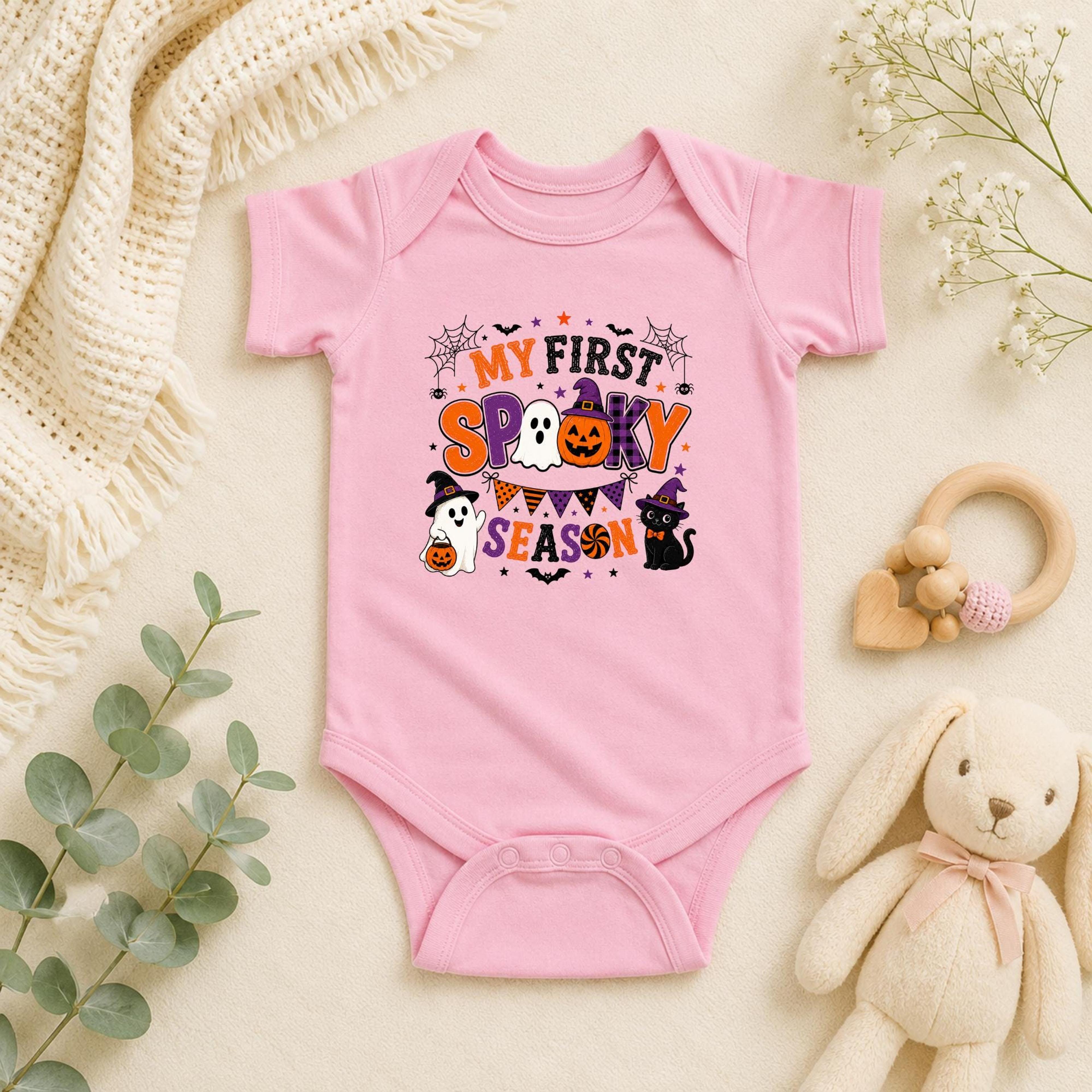 my first spooky season baby bodysuit, cute ghost pumpkin onesie, first halloween newborn outfit, baby shower gift