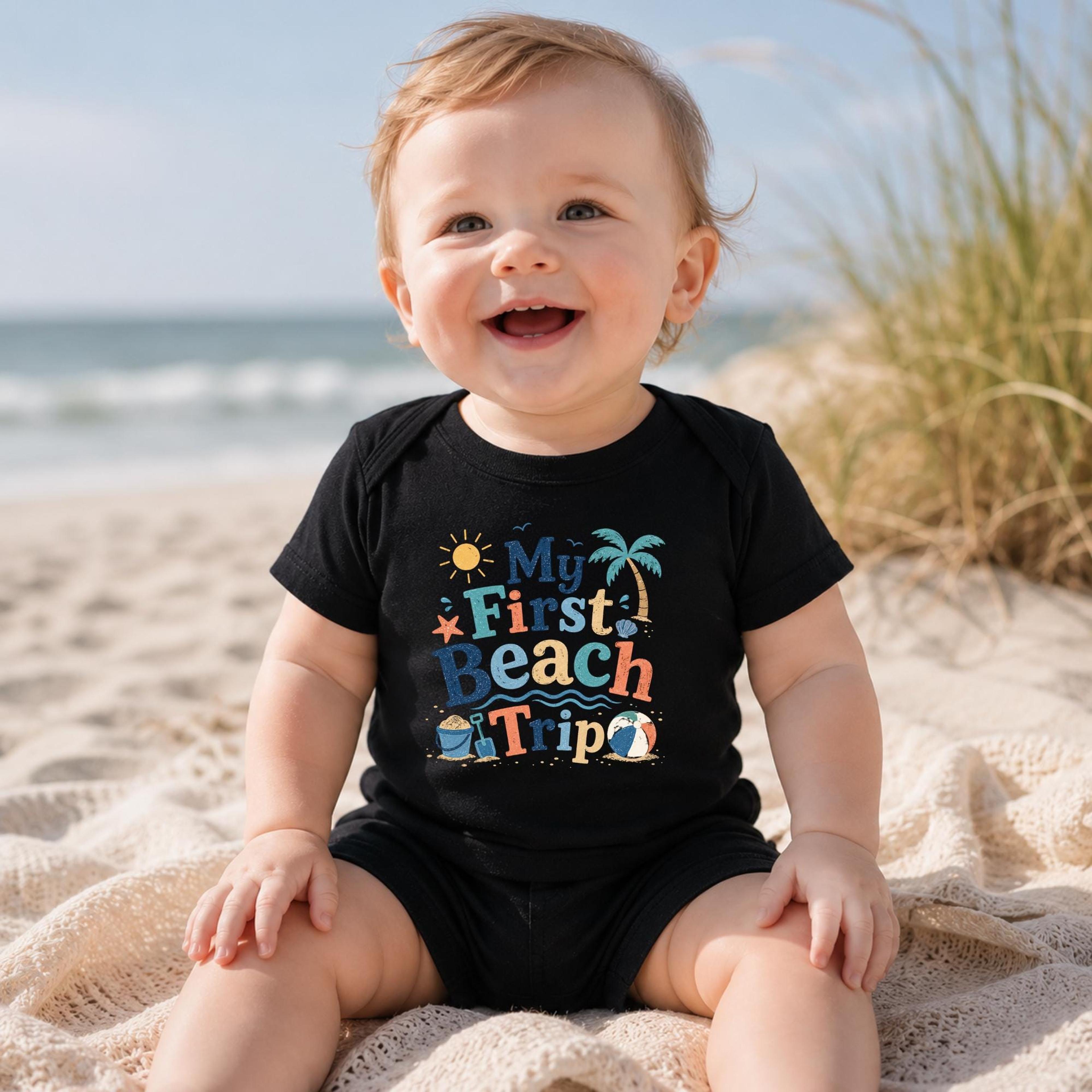 my first beach trip baby bodysuit, beach vacation onesie, summer newborn outfit, first beach vacation baby gift