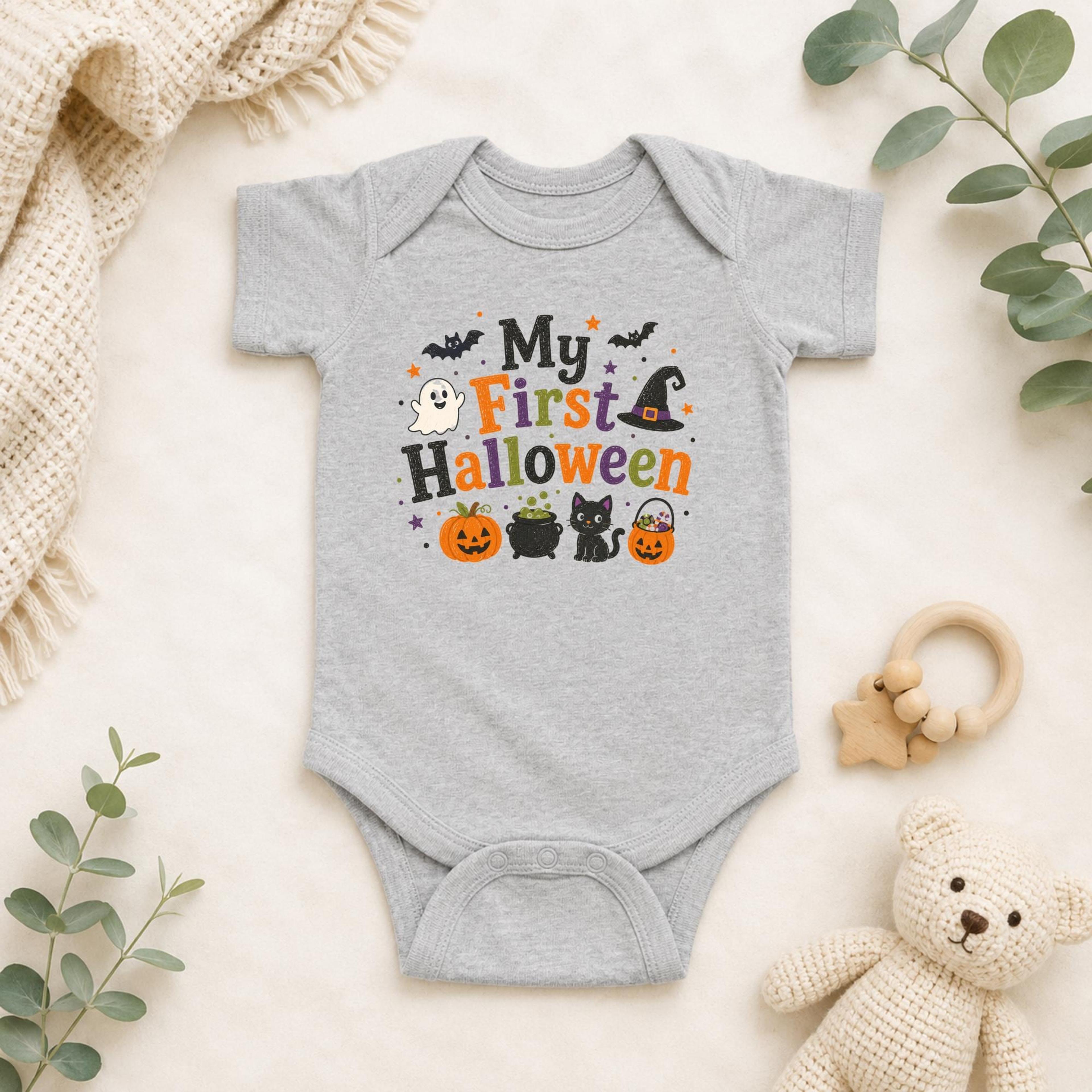 my first halloween baby bodysuit, cute ghost pumpkin onesie, spooky newborn outfit, first halloween baby