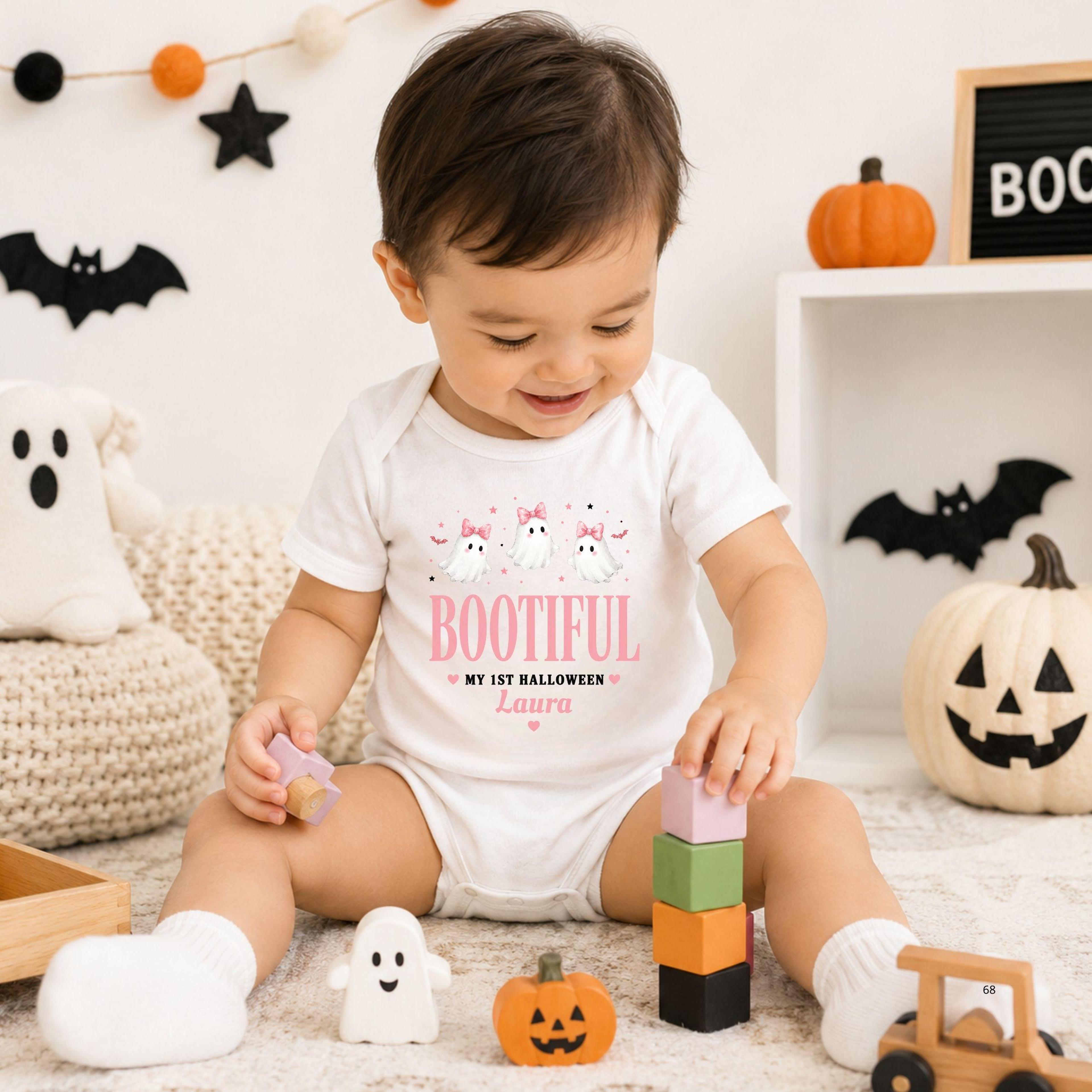 personalized my first halloween baby onesie, bootiful ghost bodysuit, custom name baby girl halloween outfit