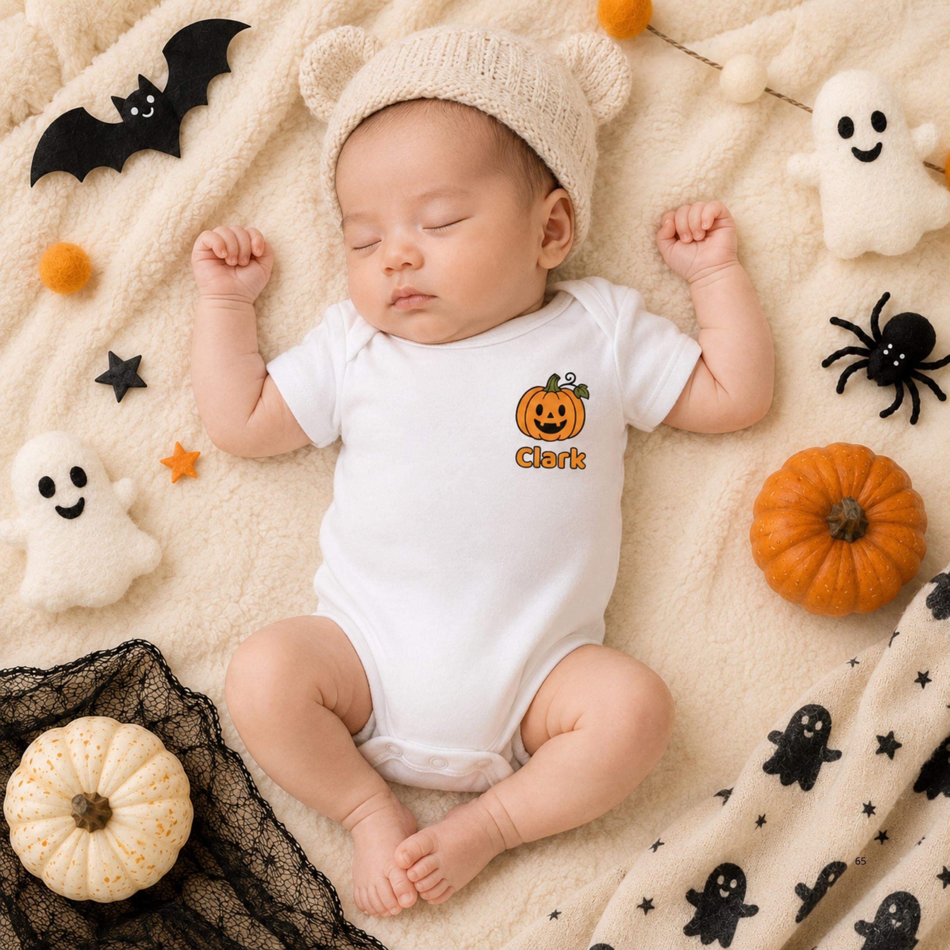 personalized my first halloween baby bodysuit, custom name ghost pumpkin onesie, spooky newborn halloween outfit