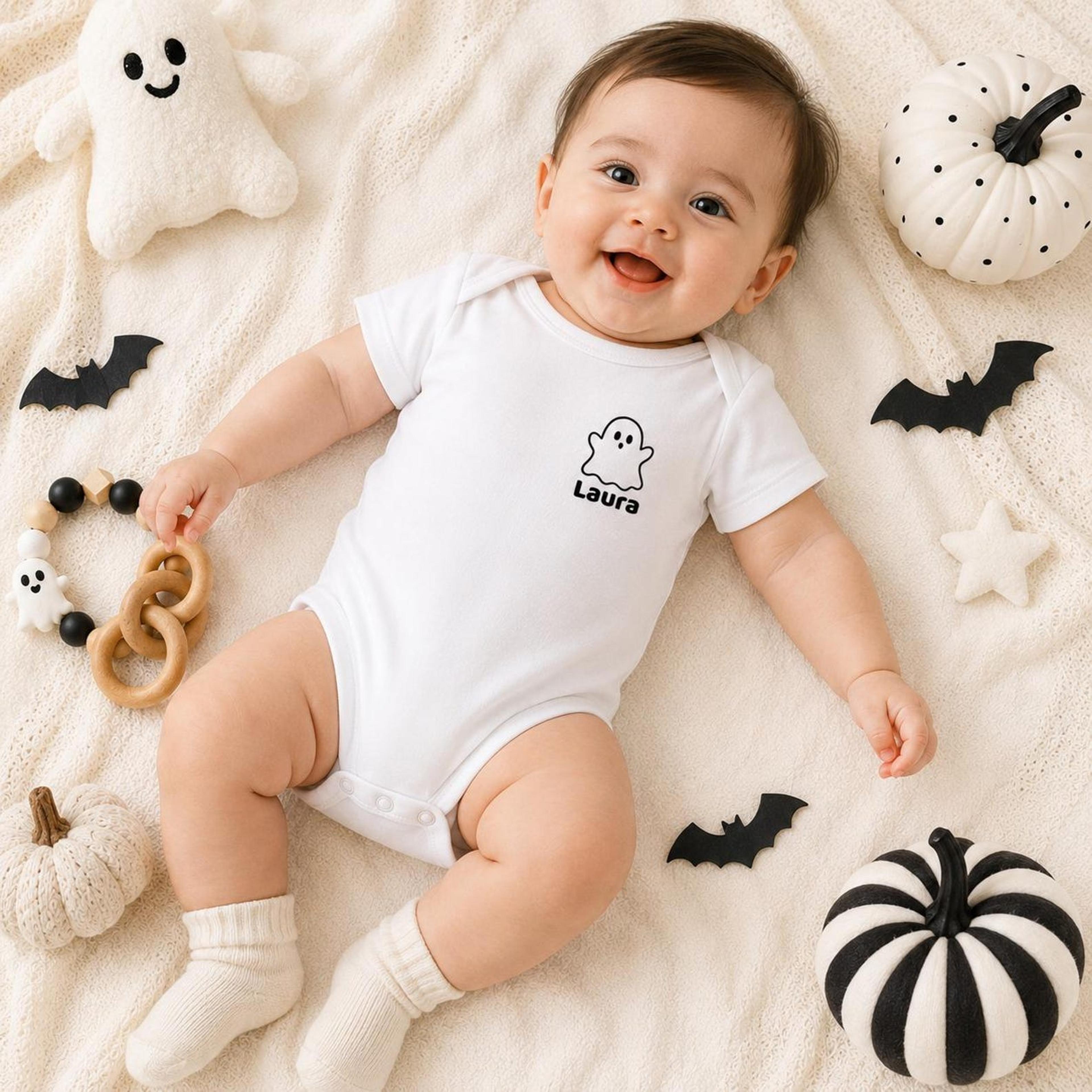 personalized my first boo baby onesie, custom name halloween bodysuit, cute ghost newborn outfit, first halloween gift