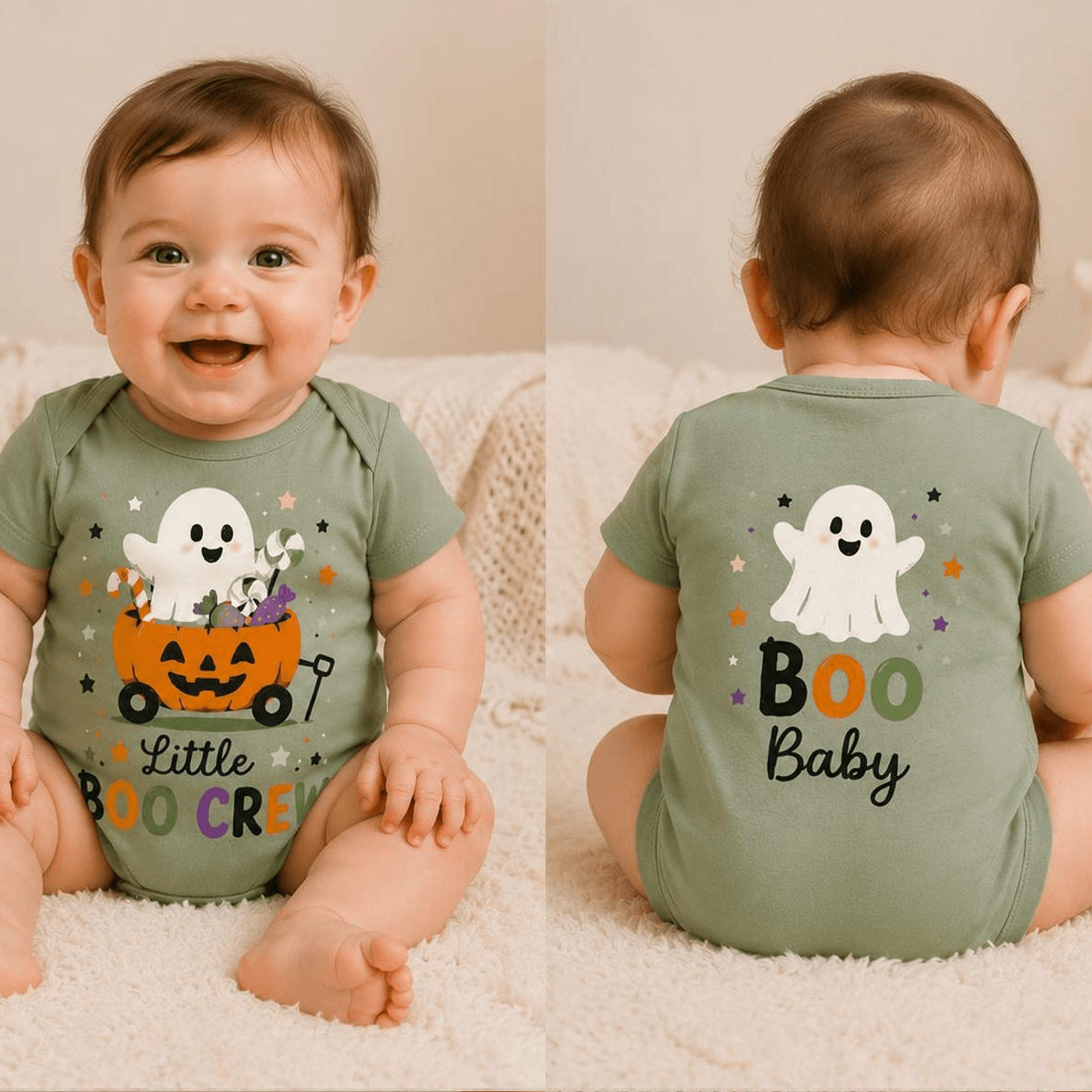 little boo crew baby bodysuit, cute ghost pumpkin onesie, first halloween newborn outfit, spooky season baby gift