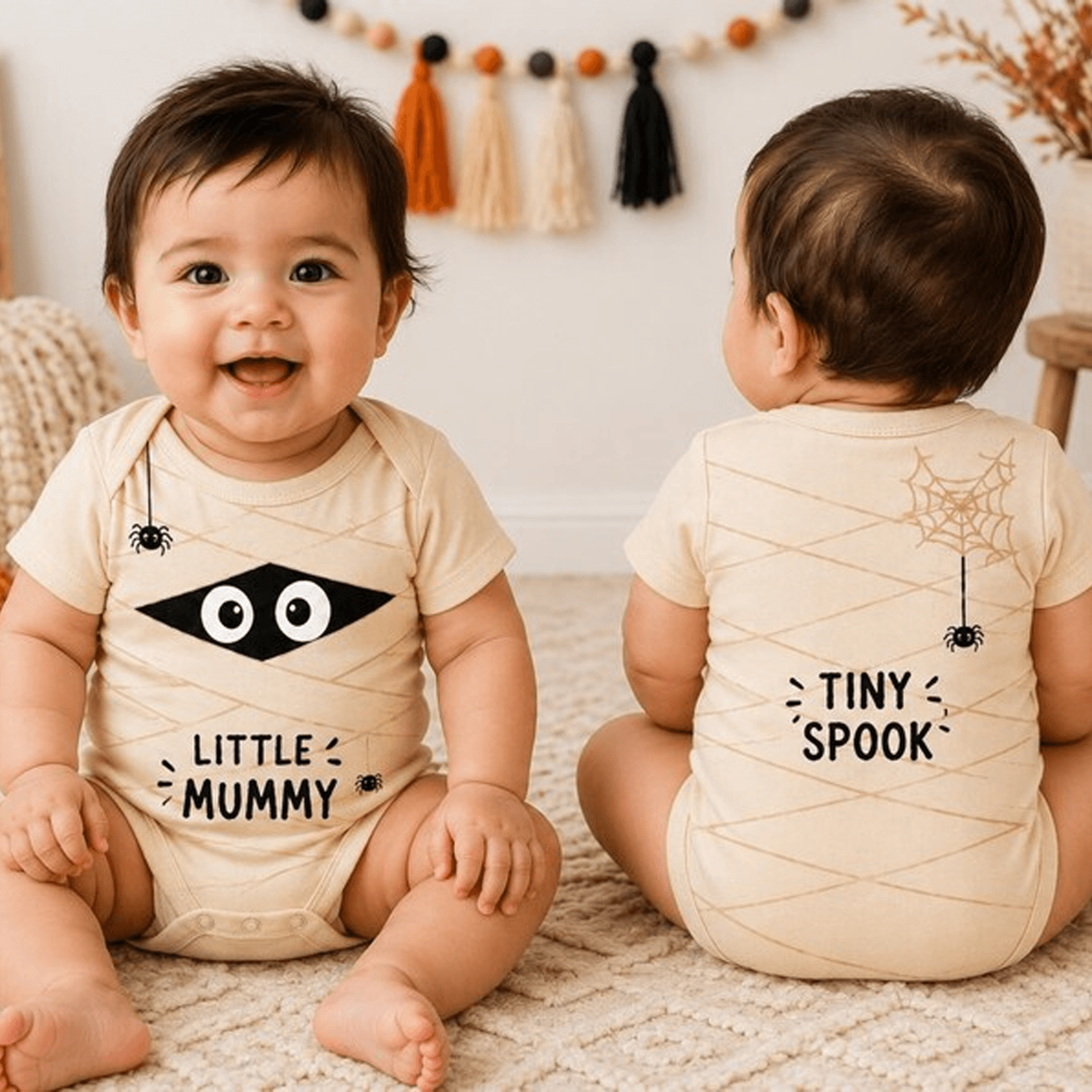 little mummy baby bodysuit, tiny spook halloween onesie, mummy wrap newborn outfit, first halloween baby gift