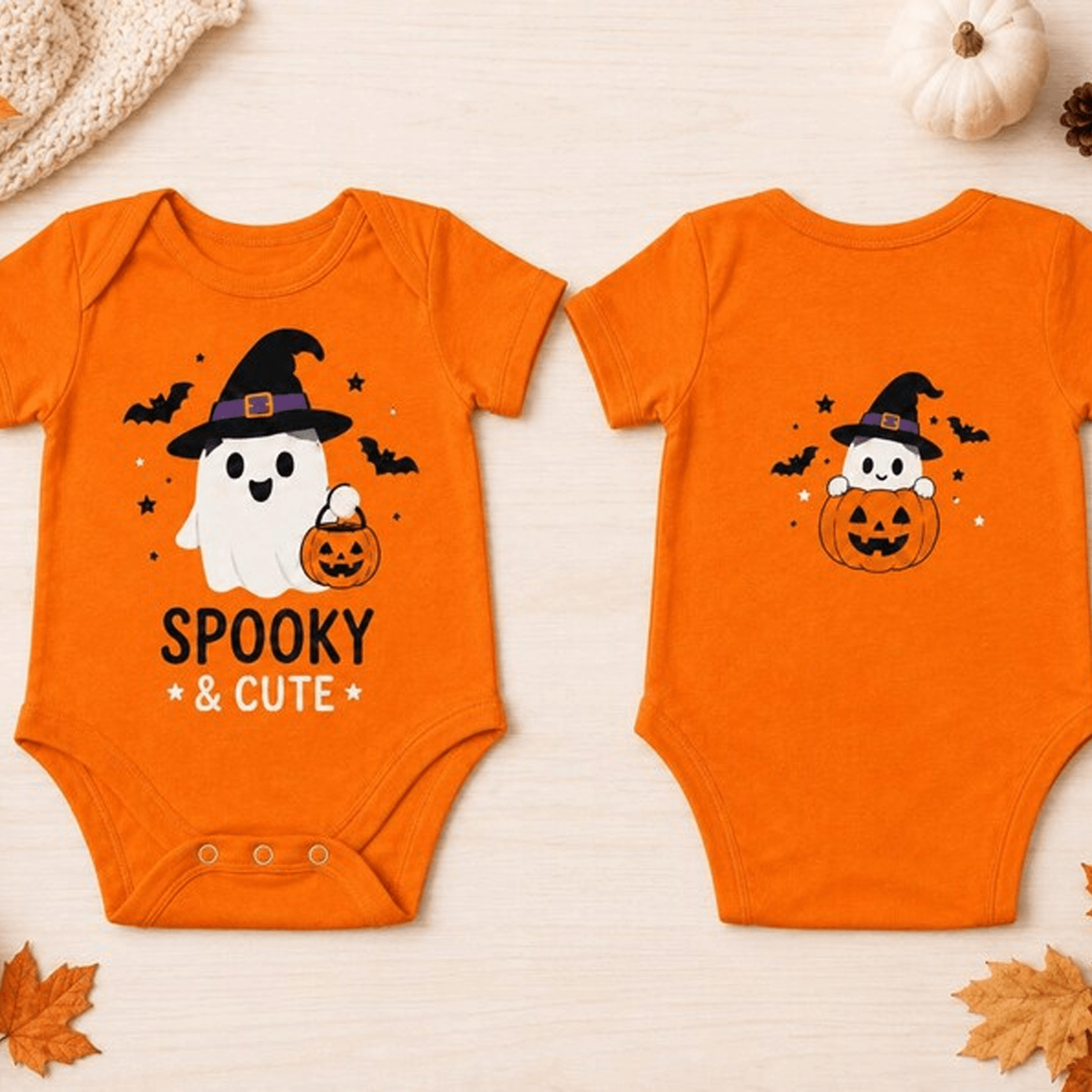 spooky & cute halloween baby bodysuit, ghost pumpkin onesie, orange newborn outfit, first halloween baby gift