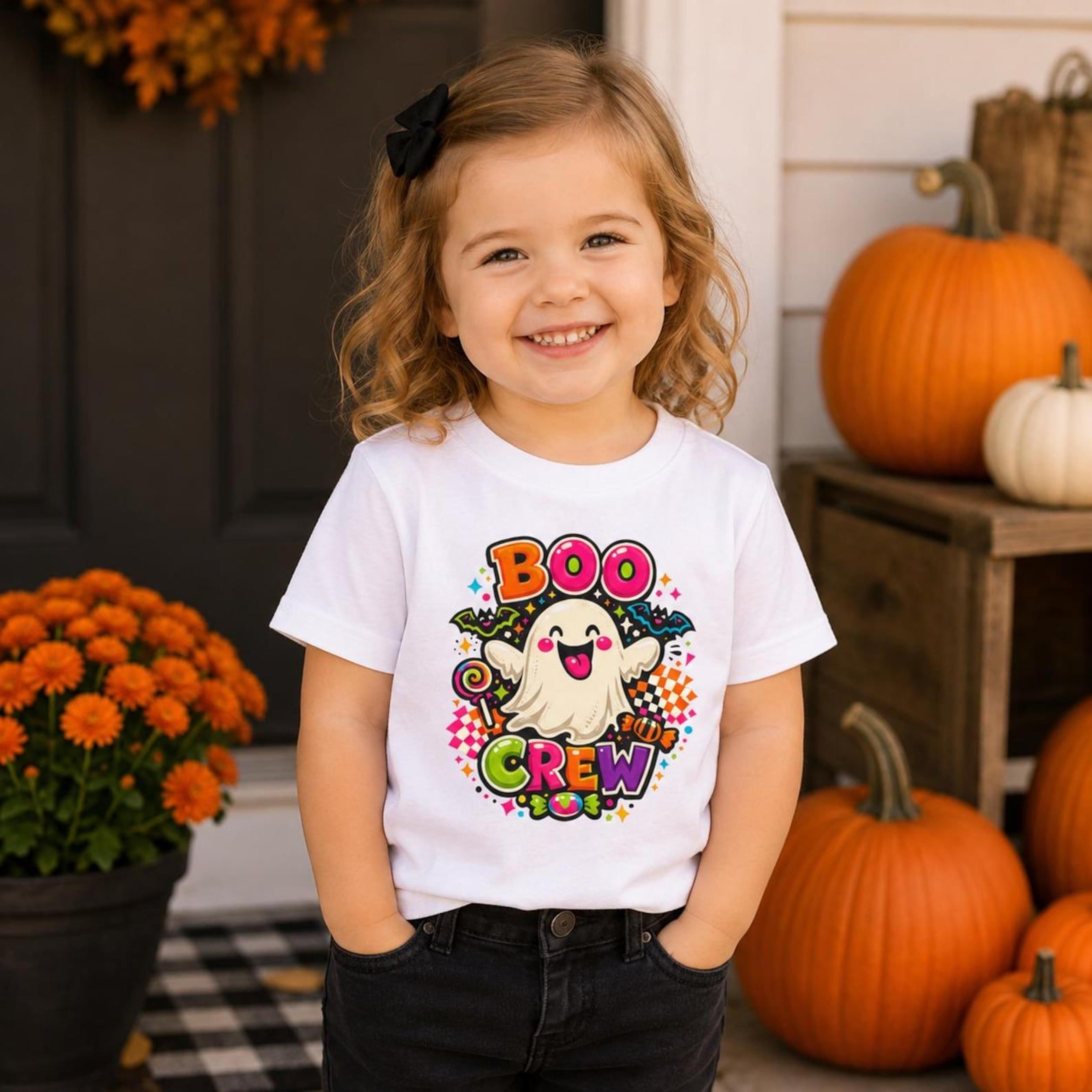 boo crew toddler halloween shirt, cute ghost kids tee, trick or treat t-shirt, preschool spooky season fall outfit