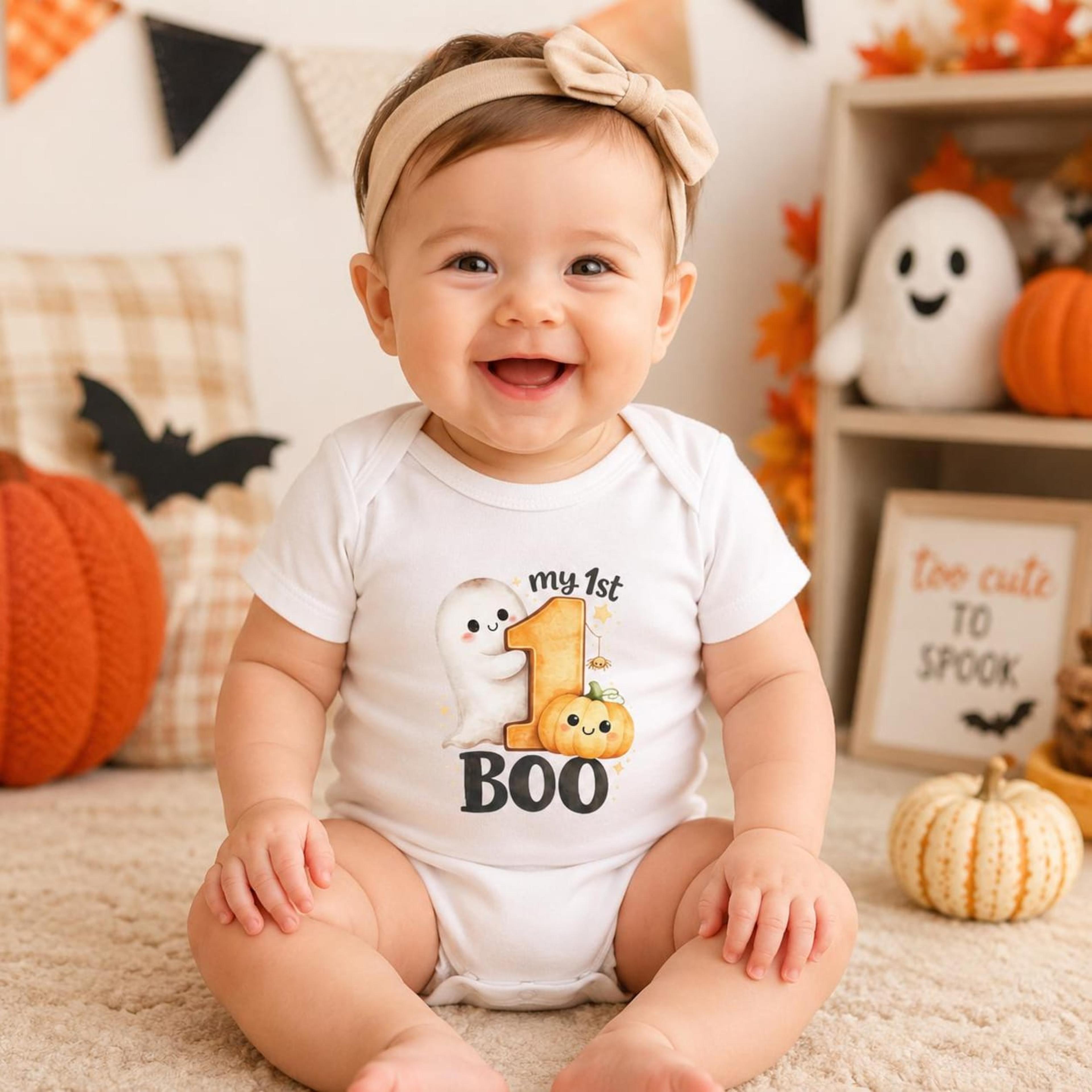my first halloween baby bodysuit, my 1st boo ghost pumpkin onesie, cute newborn spooky season halloween outfit