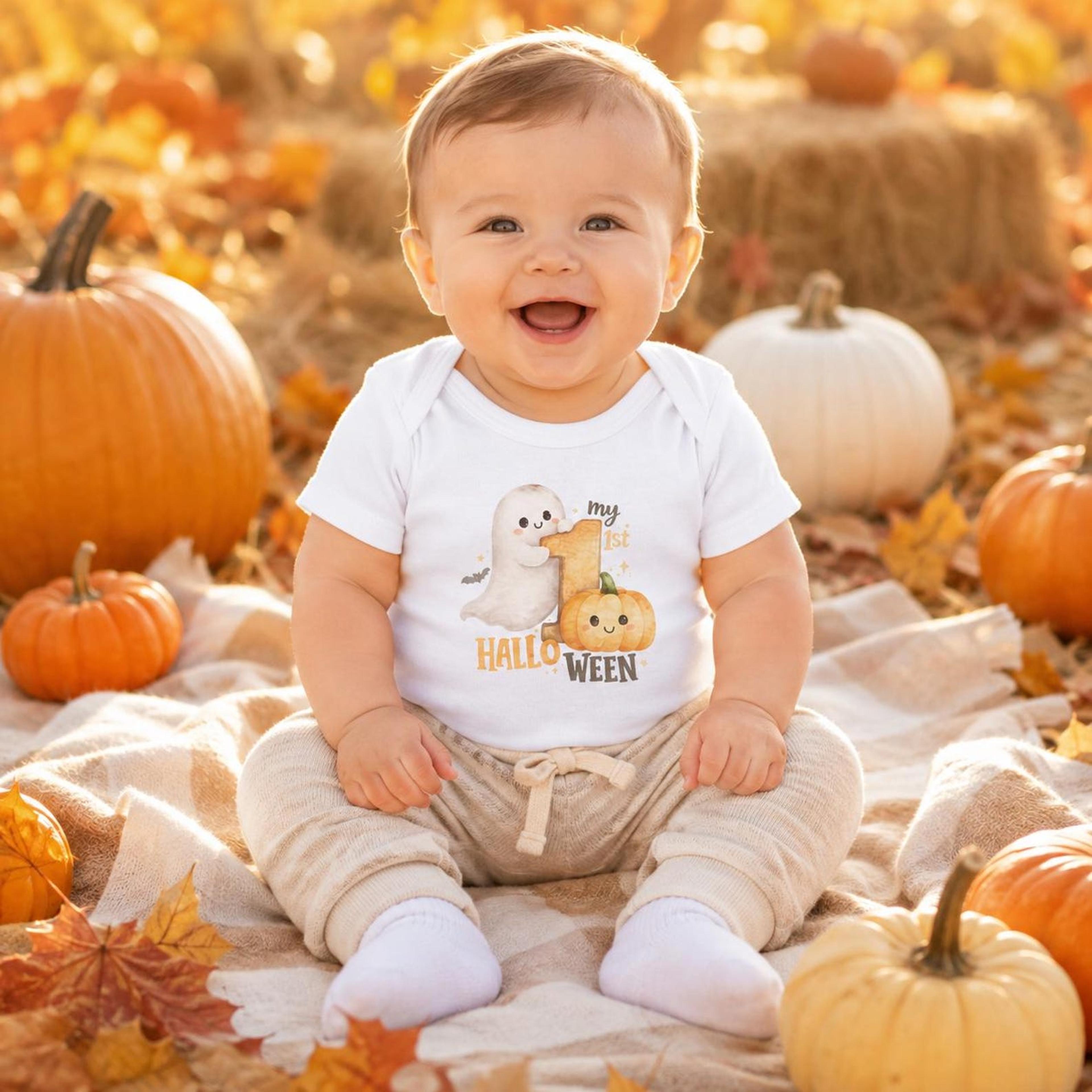 my first halloween baby bodysuit, cute ghost pumpkin onesie, 1st halloween newborn outfit, spooky season baby gift