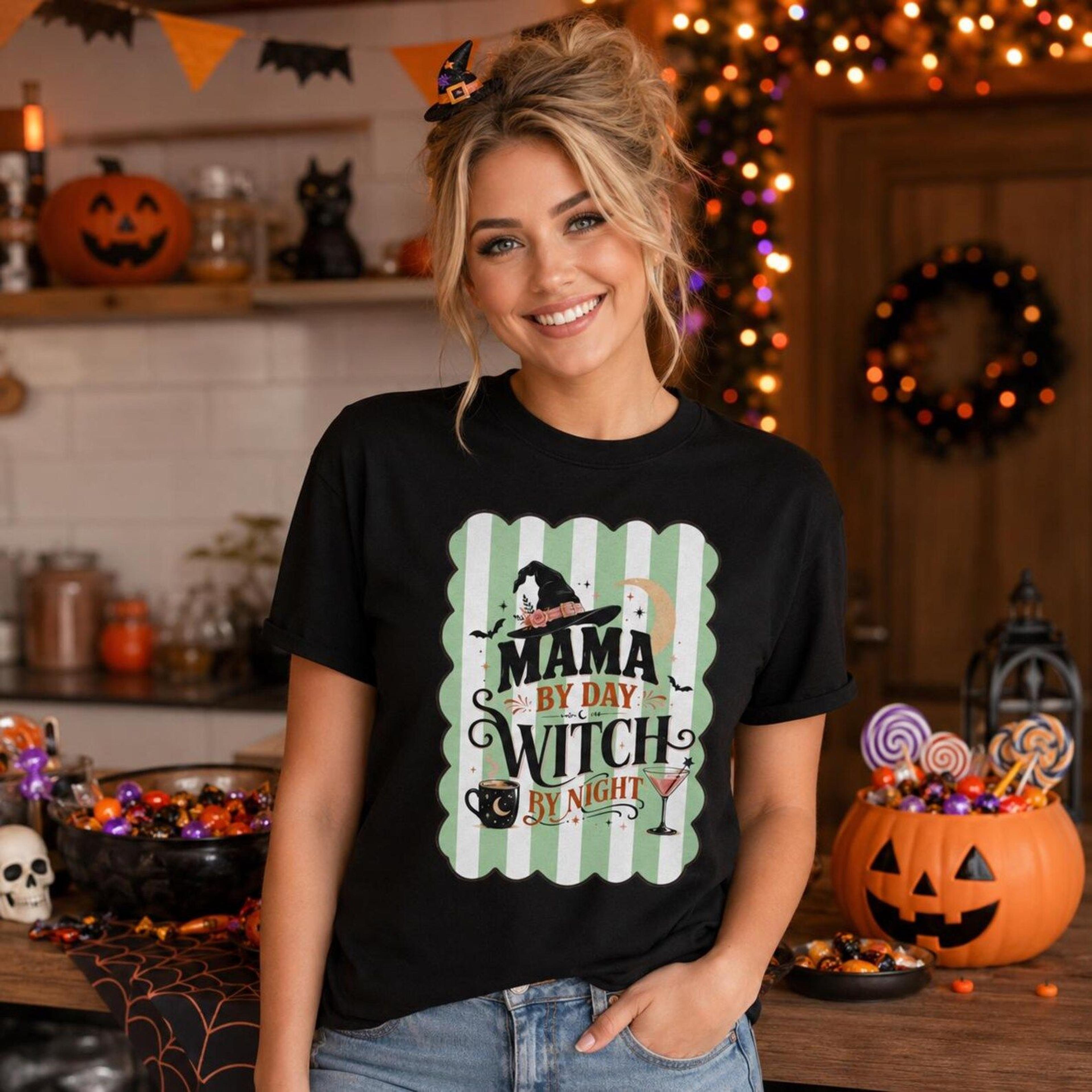 mama by day witch by night halloween shirt, funny witchy mom tee, spooky season mama t-shirt, halloween mom gift