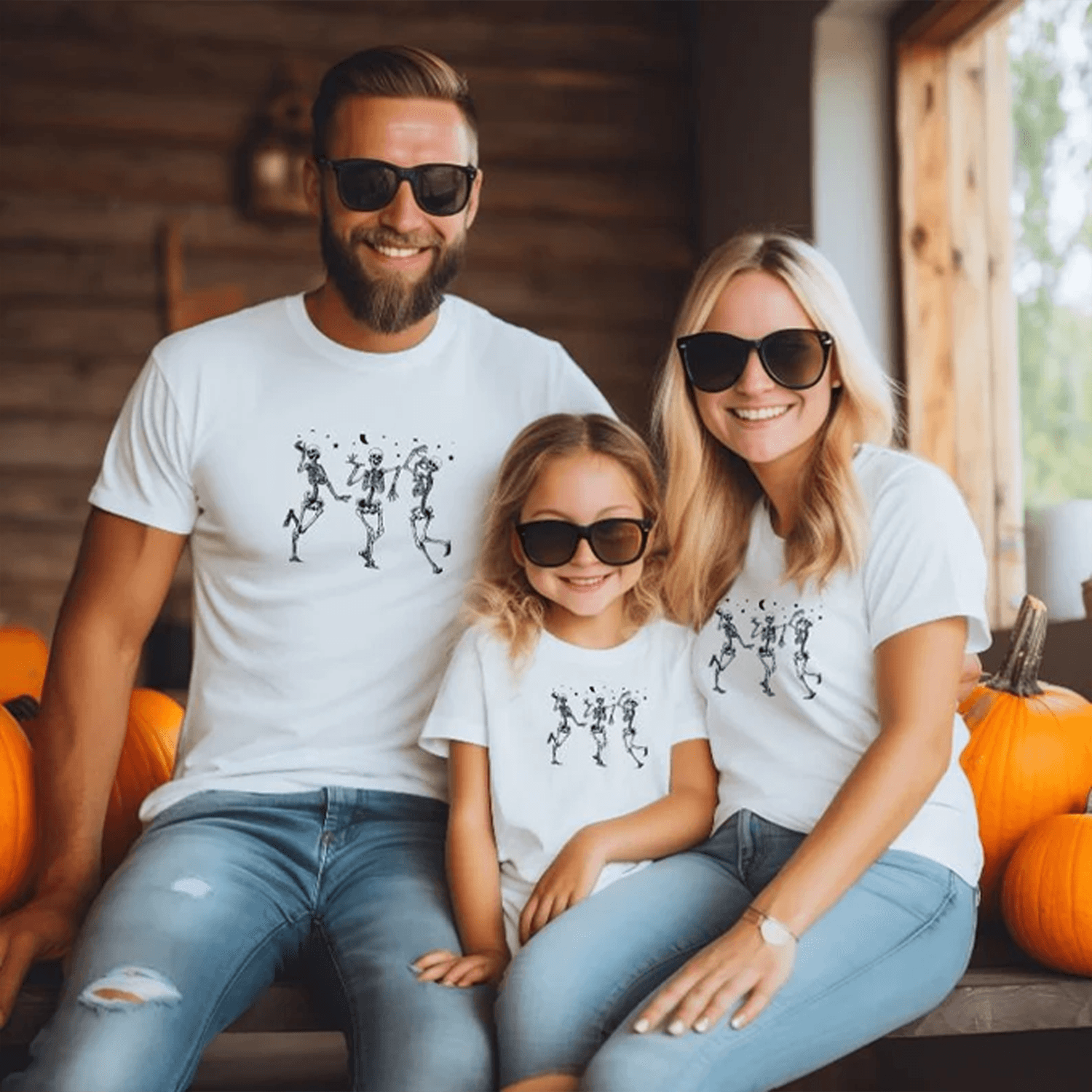 matching family halloween skeleton shirts, dancing skeleton t-shirts, spooky family outfit, mom dad kids halloween tees