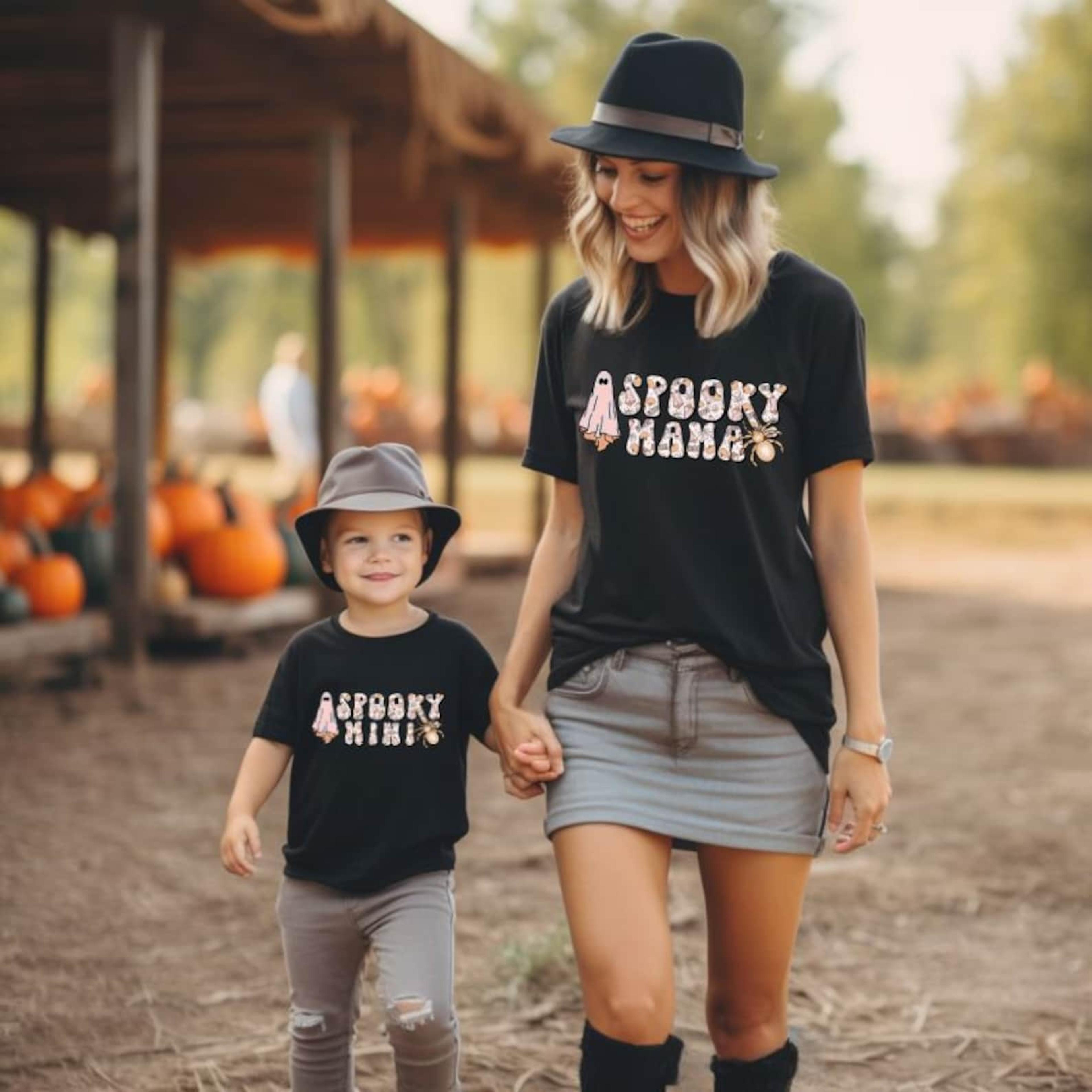spooky mama & spooky mini halloween shirts, mommy and me matching ghost tees, mother kids family halloween outfit