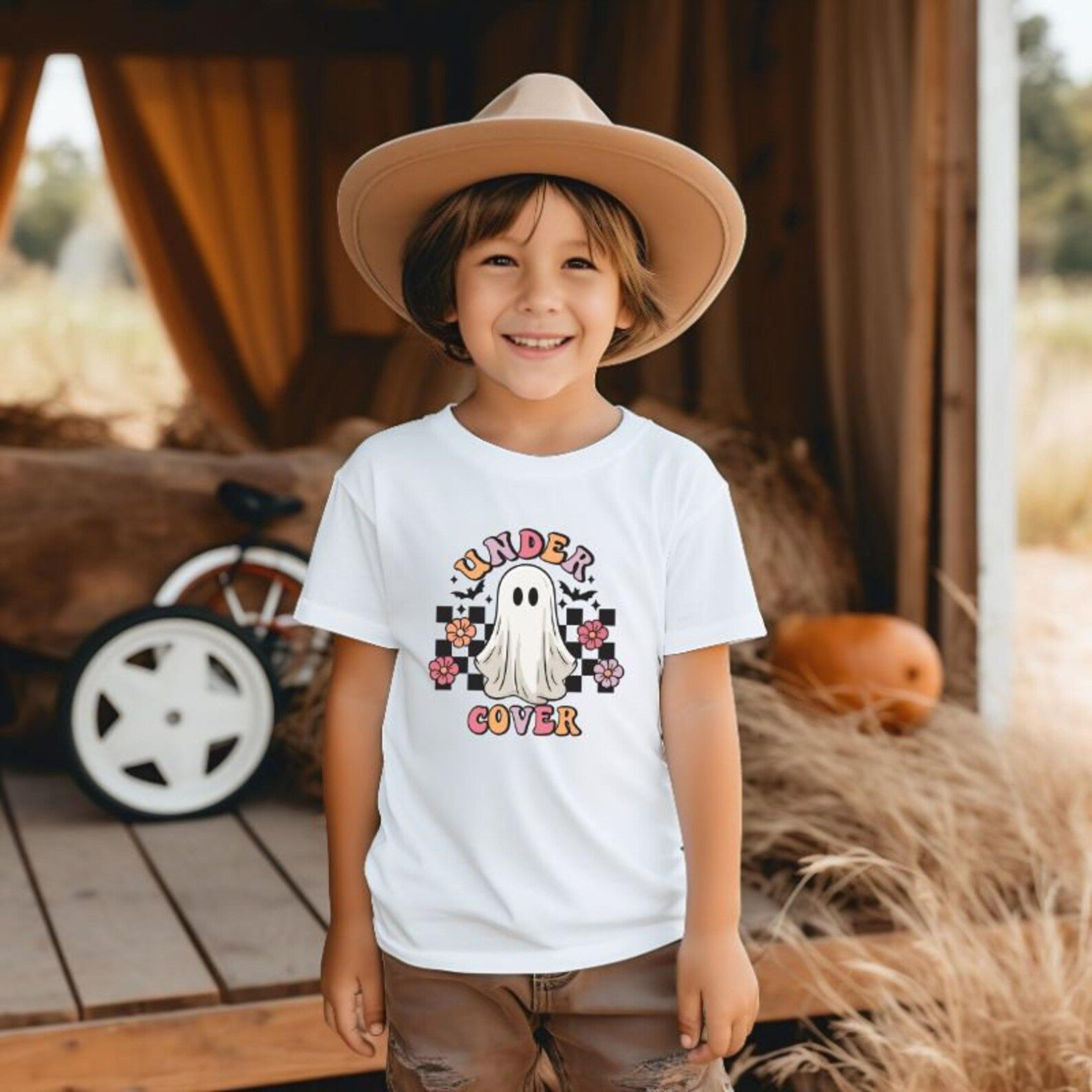 under cover ghost kids halloween t-shirt, creepy cute toddler tee, matching sibling spooky shirt, family halloween outfi
