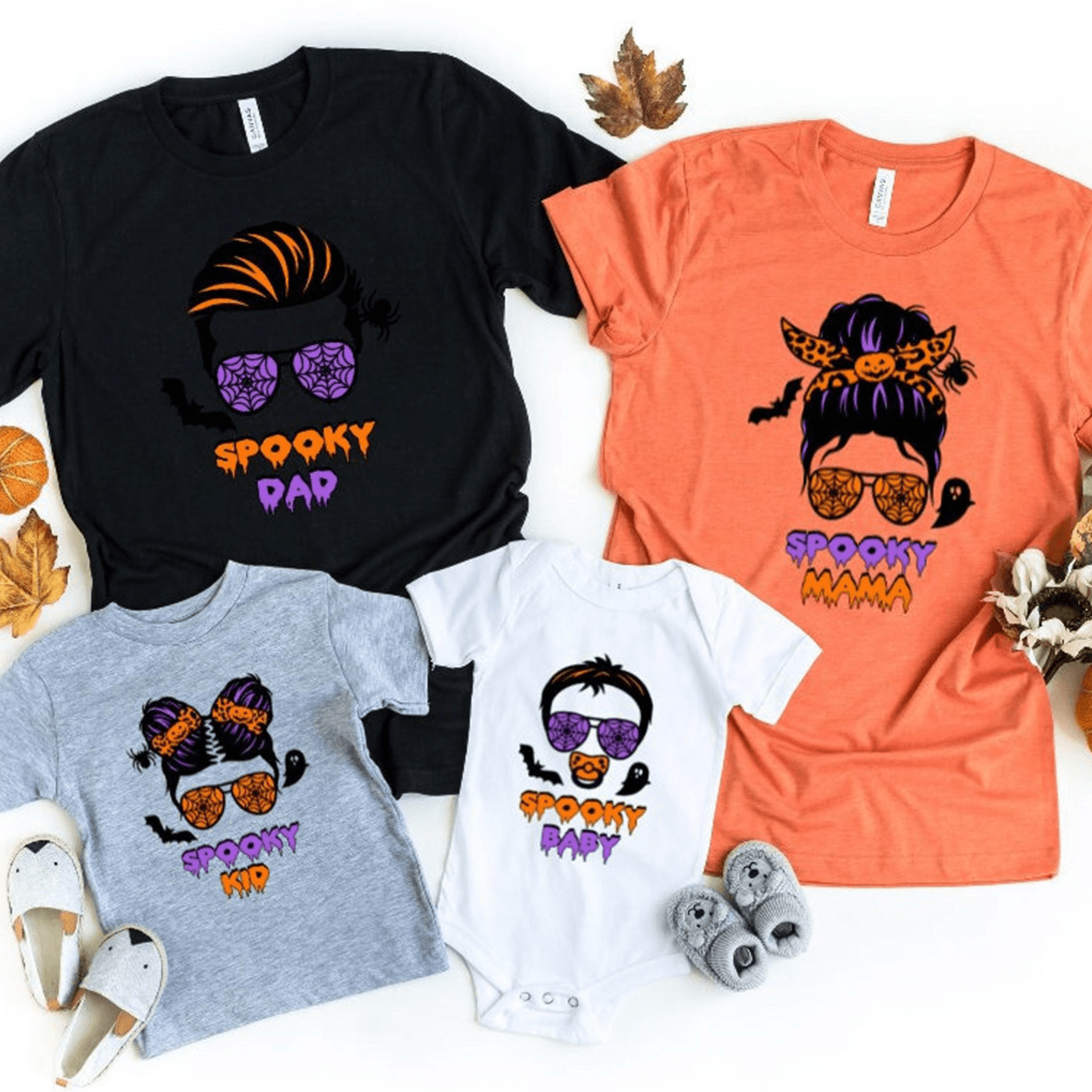 family halloween shirts, matching spooky family tees, mom dad kids halloween outfit, trick or treat shirts, fall party g