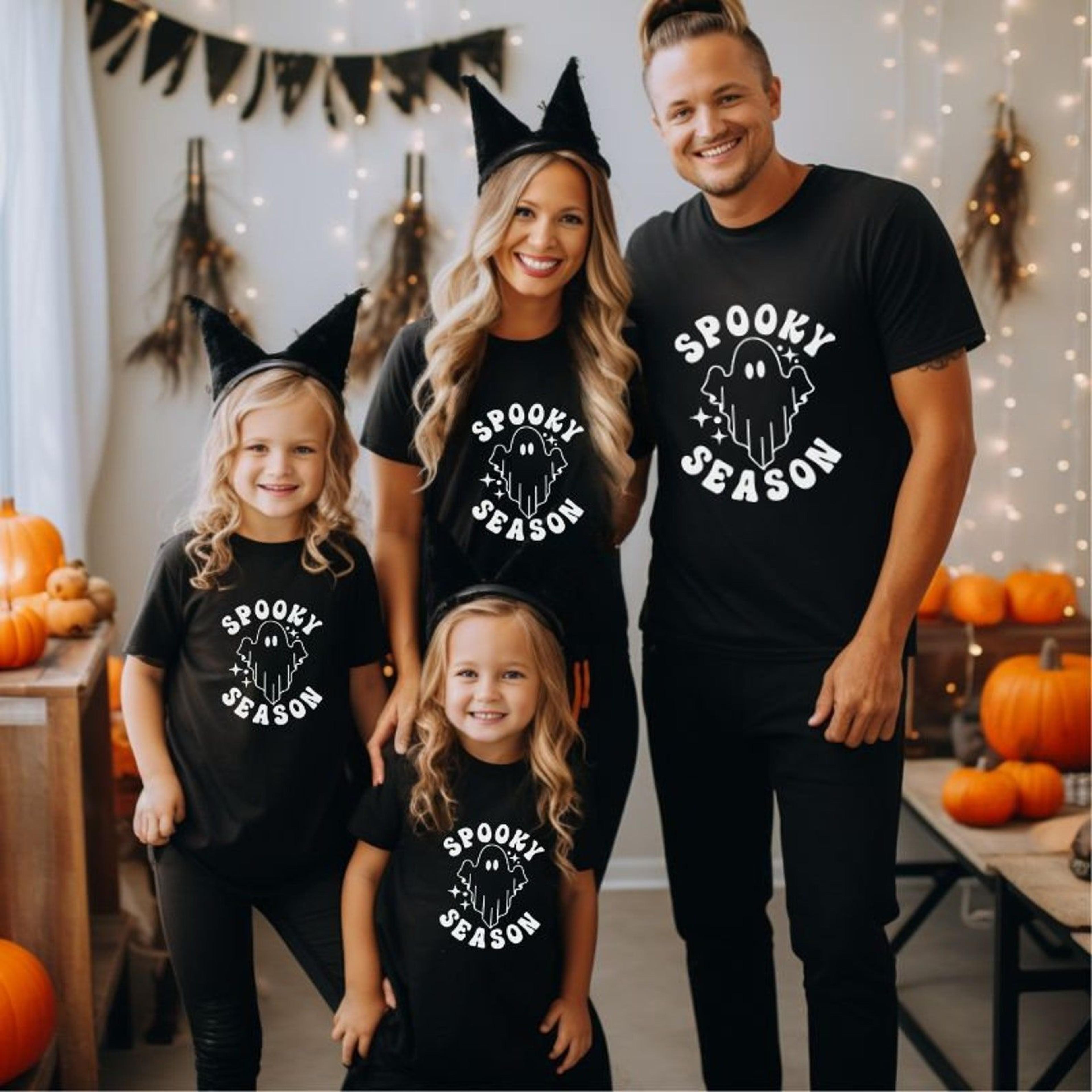 matching family halloween shirts, spooky mom dad kids tees, trick or treat outfit, cute pumpkin patch family shirts