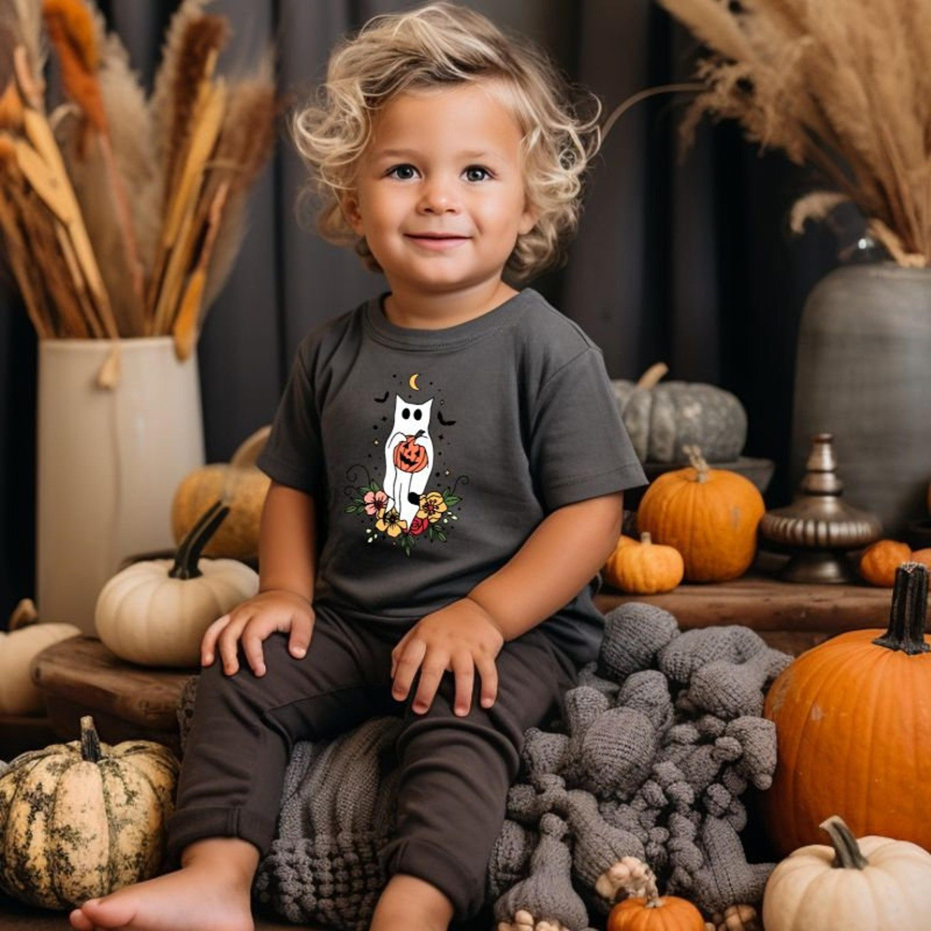 kids halloween shirt, spooky season kids tee, cute trick or treat t-shirt, pumpkin patch halloween party fall outfit gif