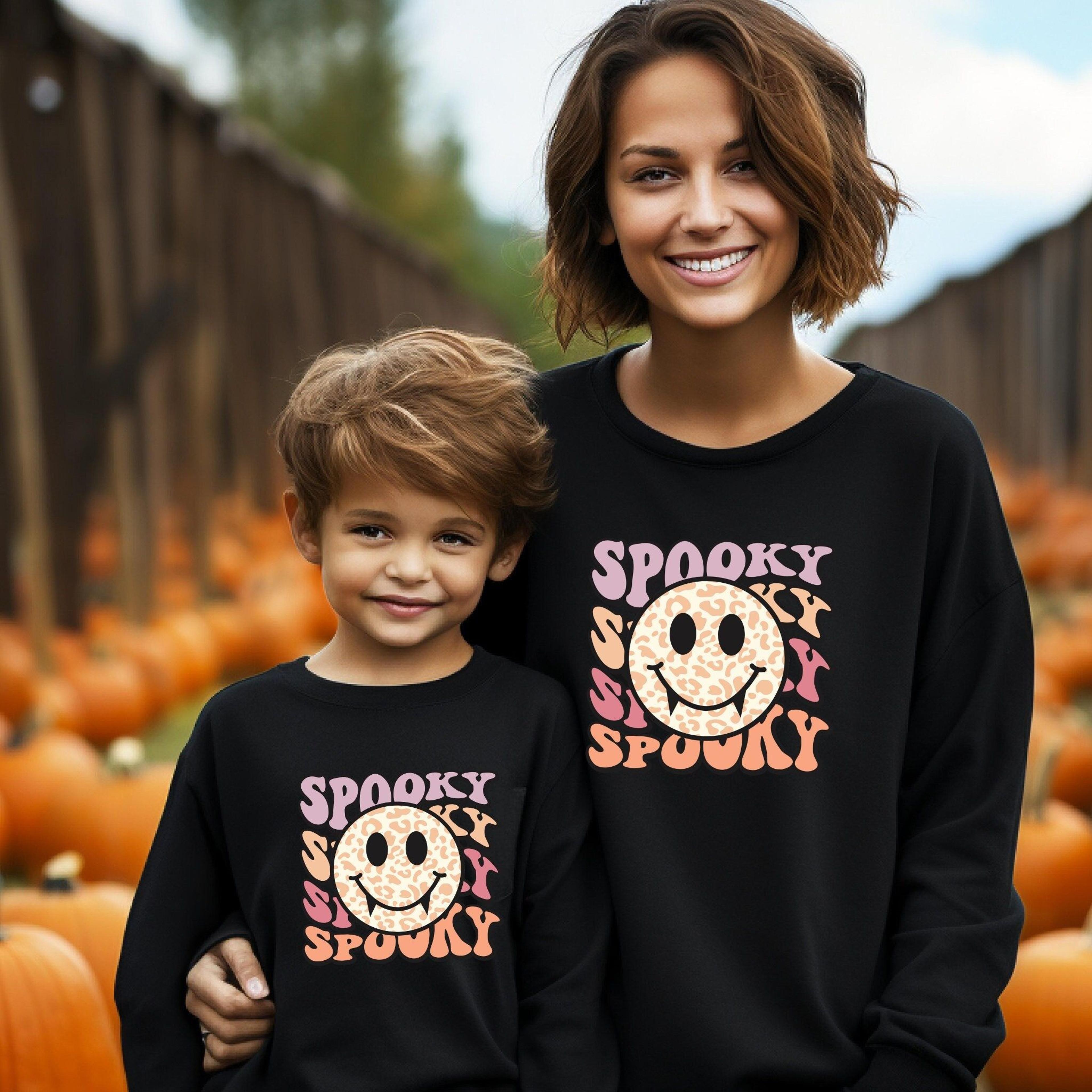 mommy & me halloween sweatshirts, matching mama mini sweaters, mom kids spooky pullover, pumpkin patch trick or treat ou