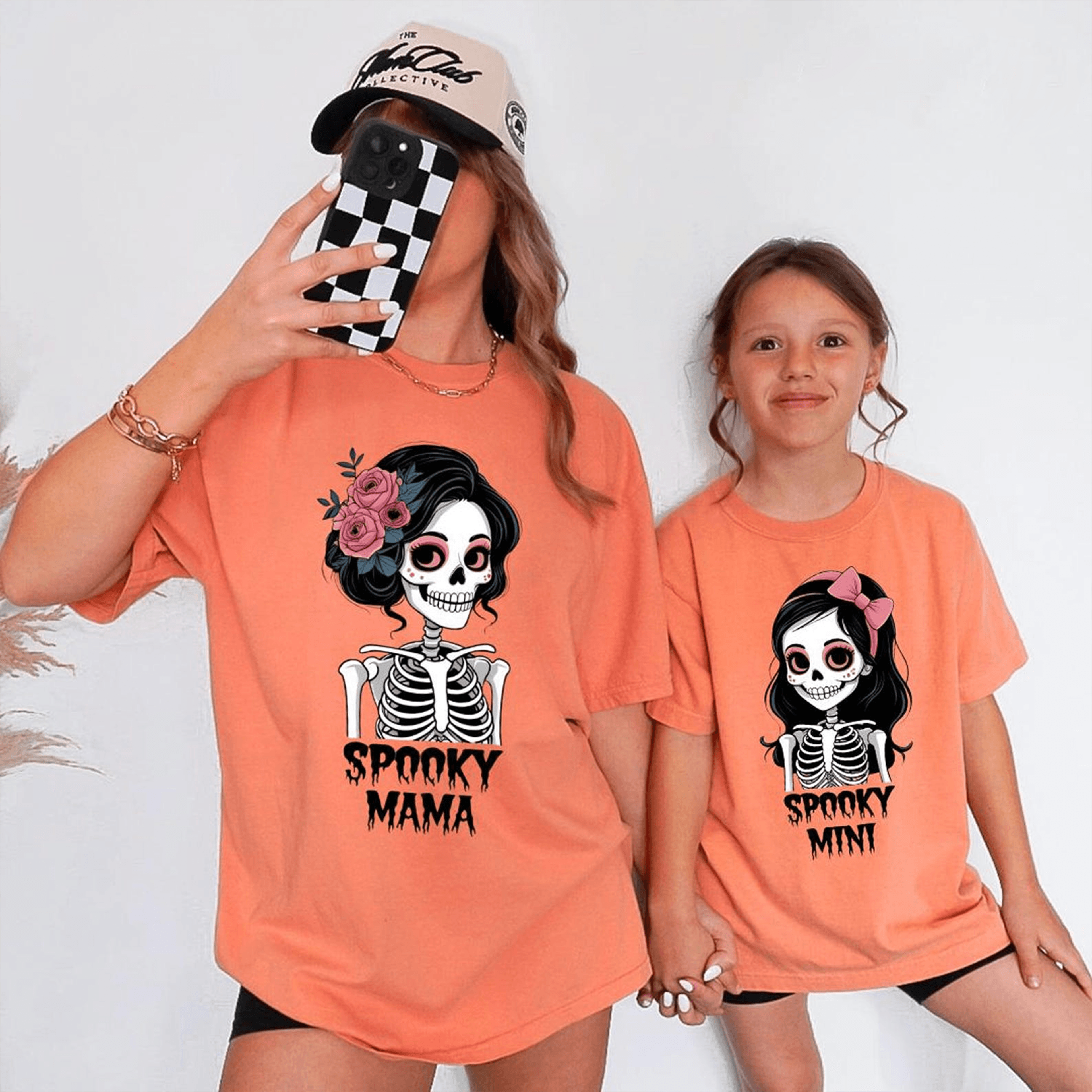 comfort colors mommy & me halloween shirts, matching mama mini ghost tees, spooky mom kids fall pumpkin patch outfit