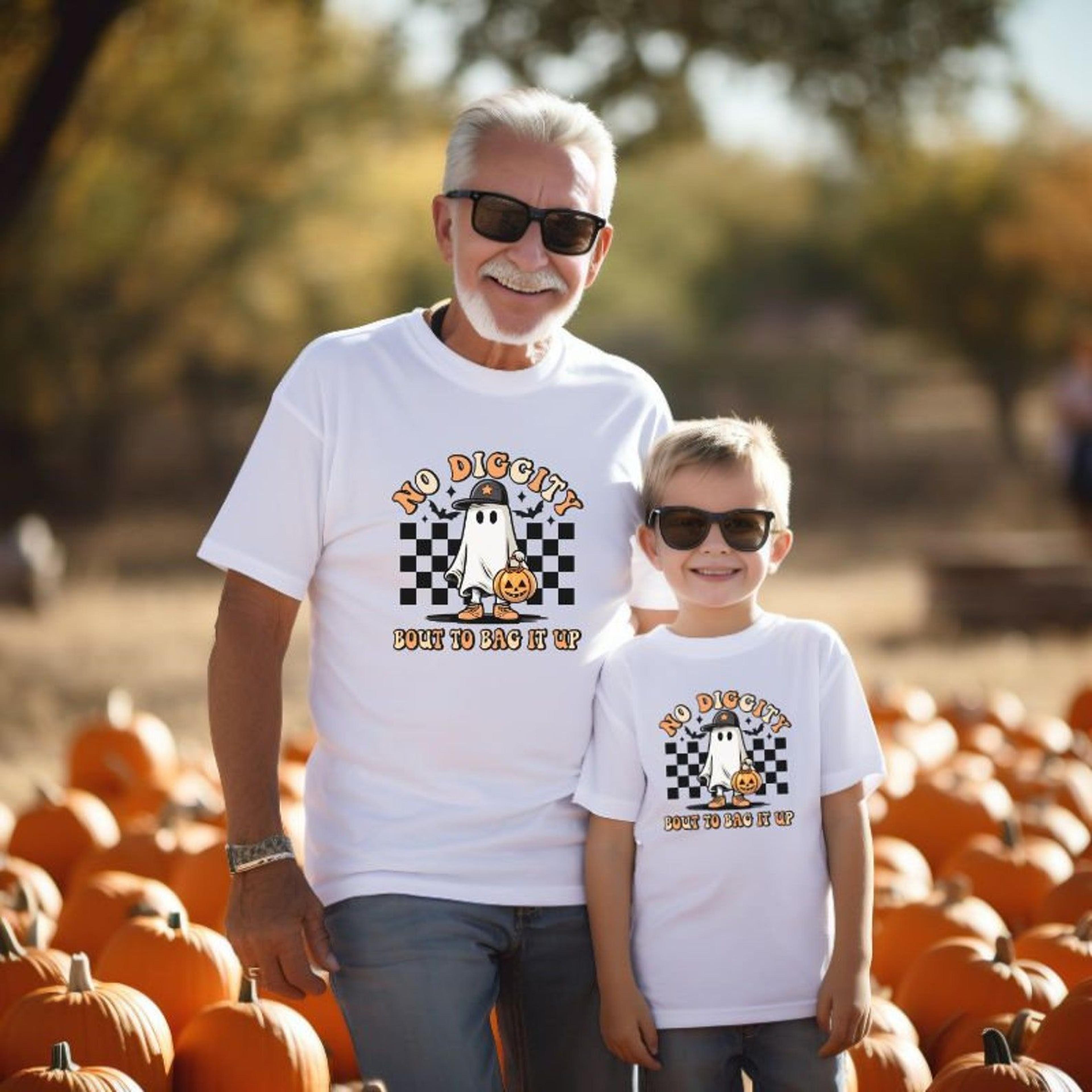 father & kids spooky halloween tees, dad son daughter matching shirts, trick or treat pumpkin patch family gift outfit