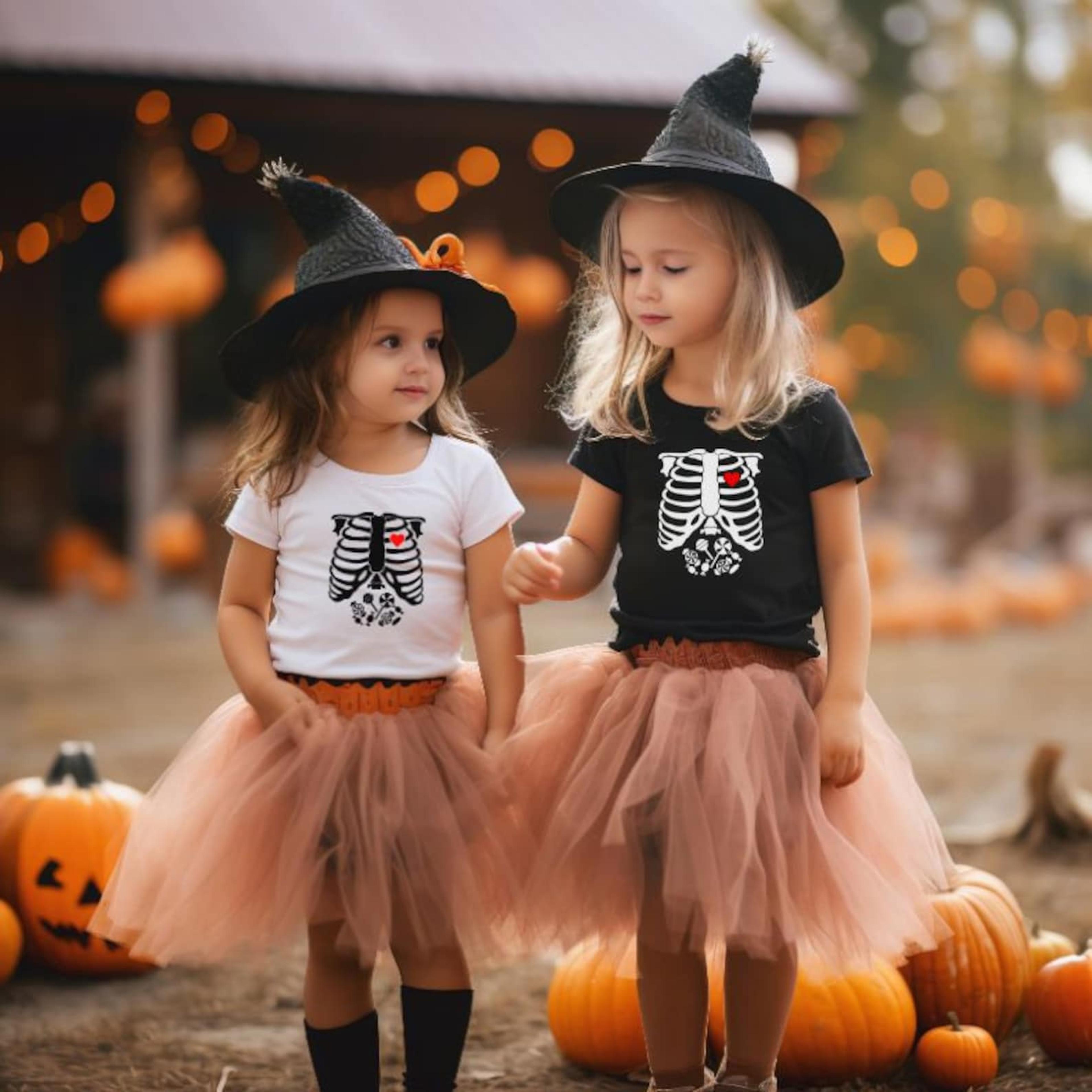 spooky sibling squad shirts, matching kids halloween tees, brother sister pumpkin patch outfit, trick or treat party gif