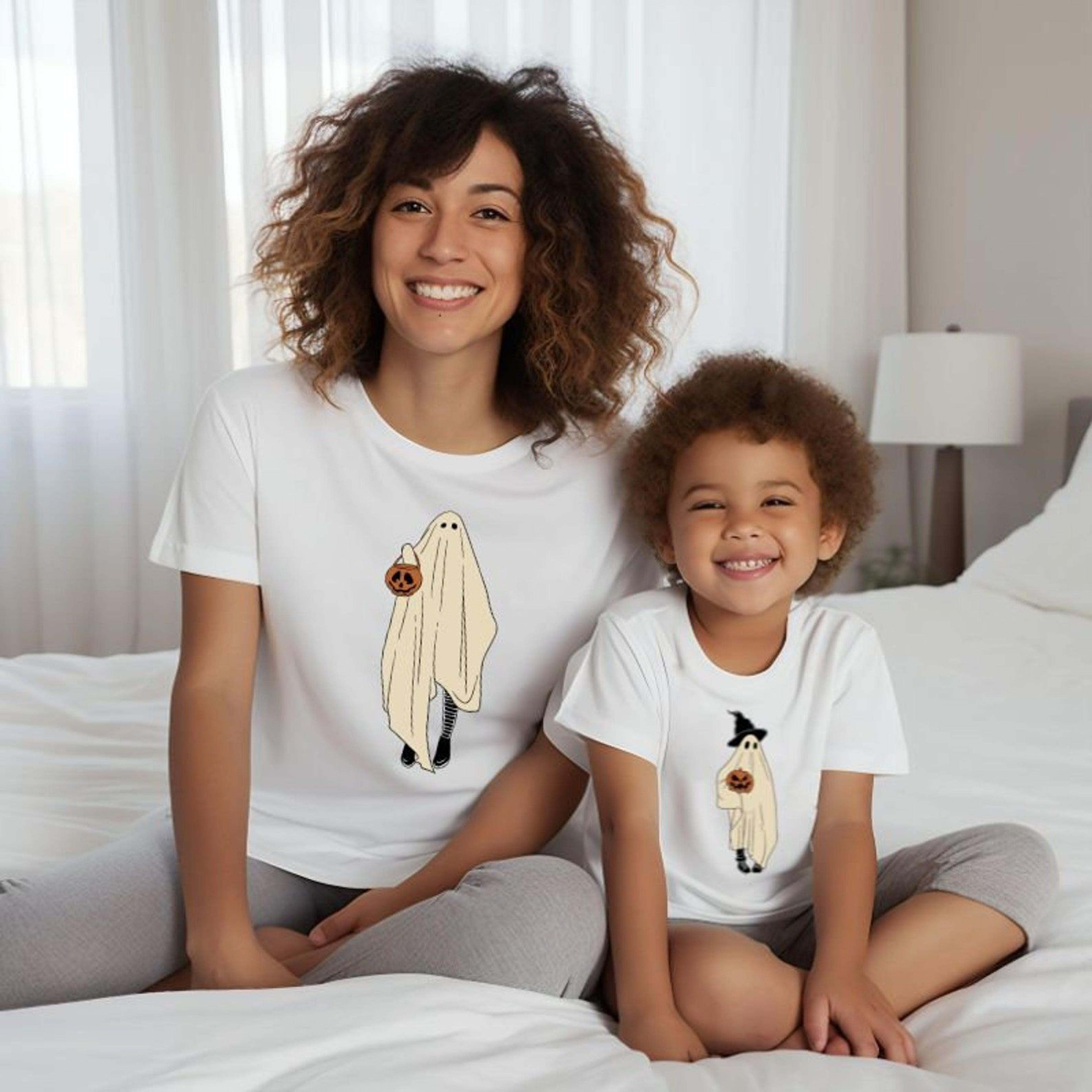 mama & mini spooky season tees, mother daughter son halloween shirts, matching mom kids pumpkin patch trick or treat out