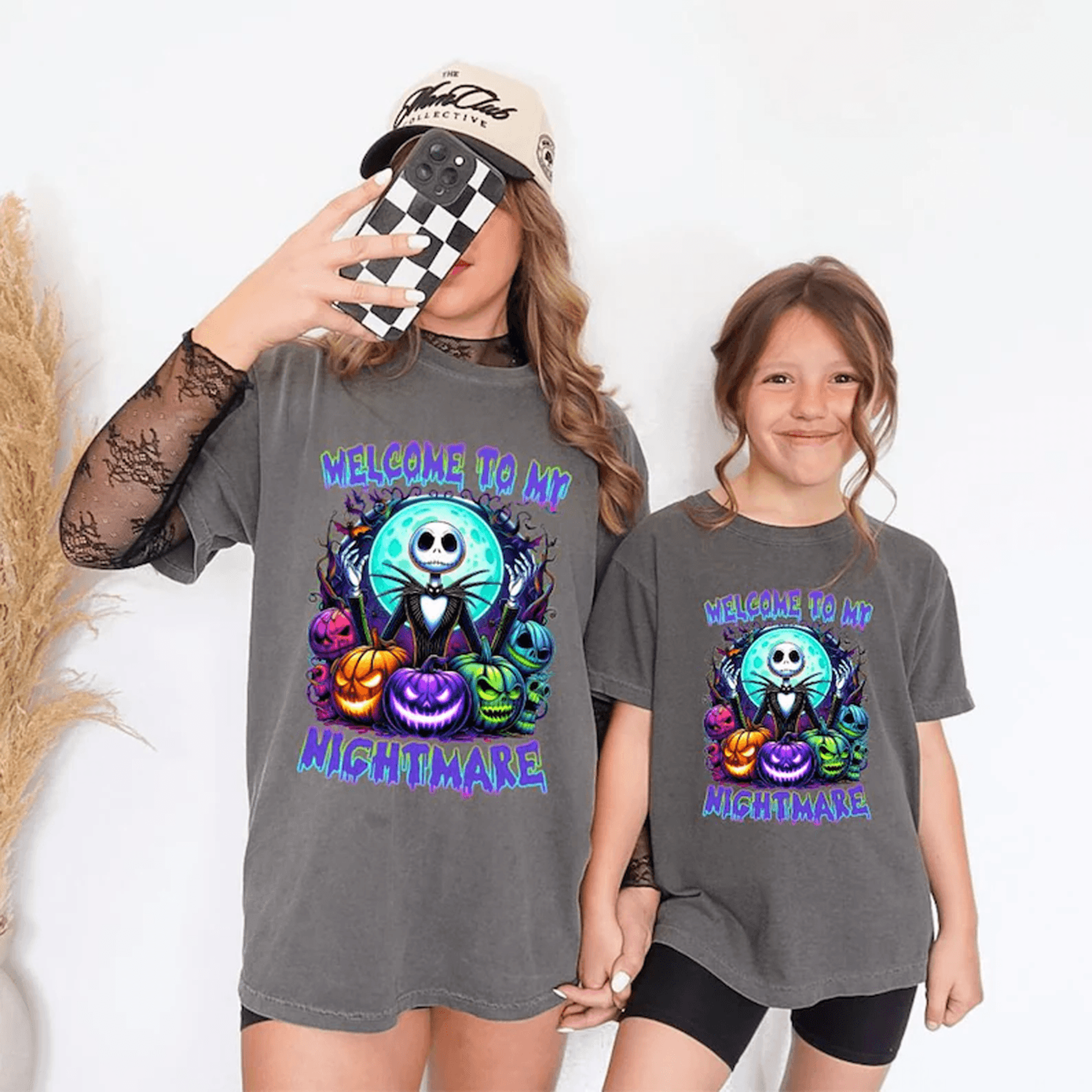 vintage spooky mama matching tees, comfort colors halloween shirts for mom & kids, cute ghost pumpkin patch fall outfit