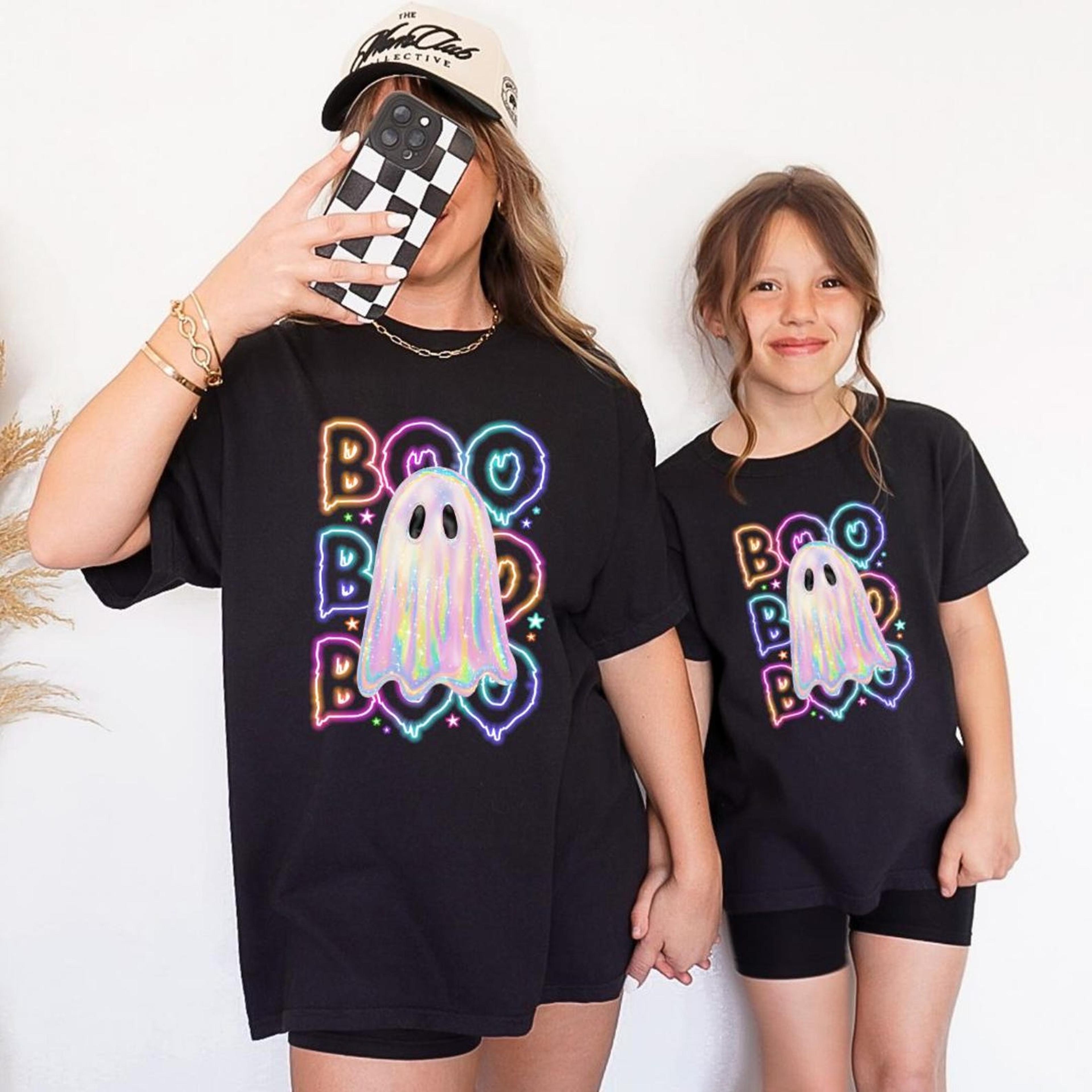 retro ghost family shirts for mom & kids, comfort colors spooky halloween tees, mama mini matching october outfit gift