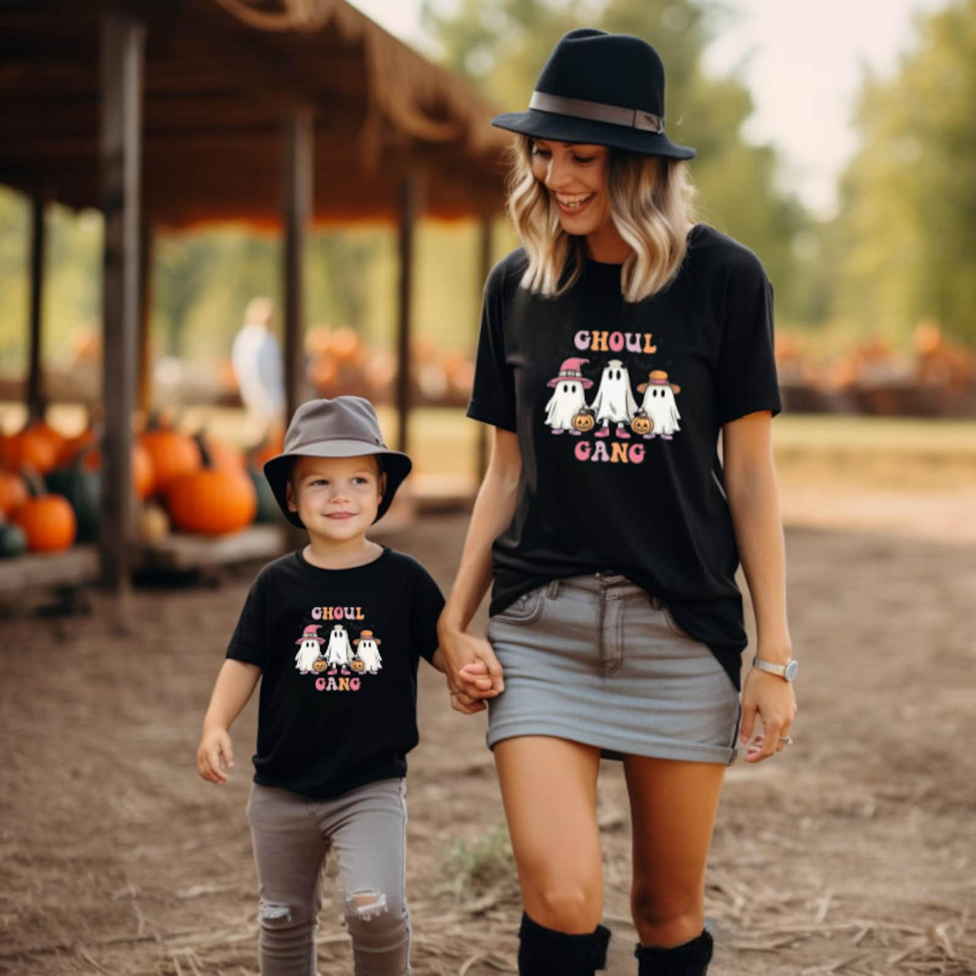 mother daughter son spooky tees, mama kids halloween matching shirts, cute boo crew trick or treat pumpkin patch fall ou