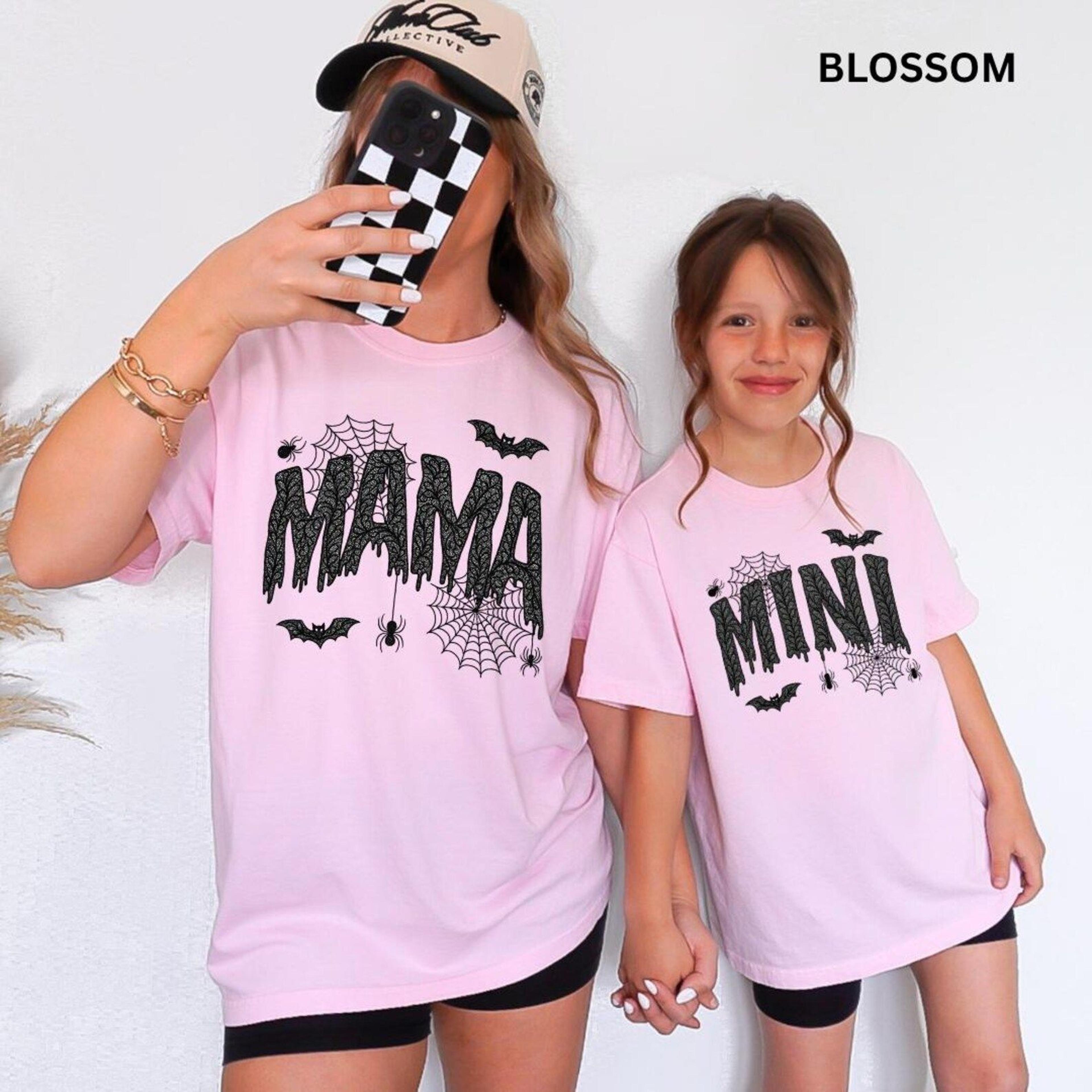 comfort colors mom & mini halloween tees, vintage spooky mother kids shirts, retro october pumpkin patch matching outfit