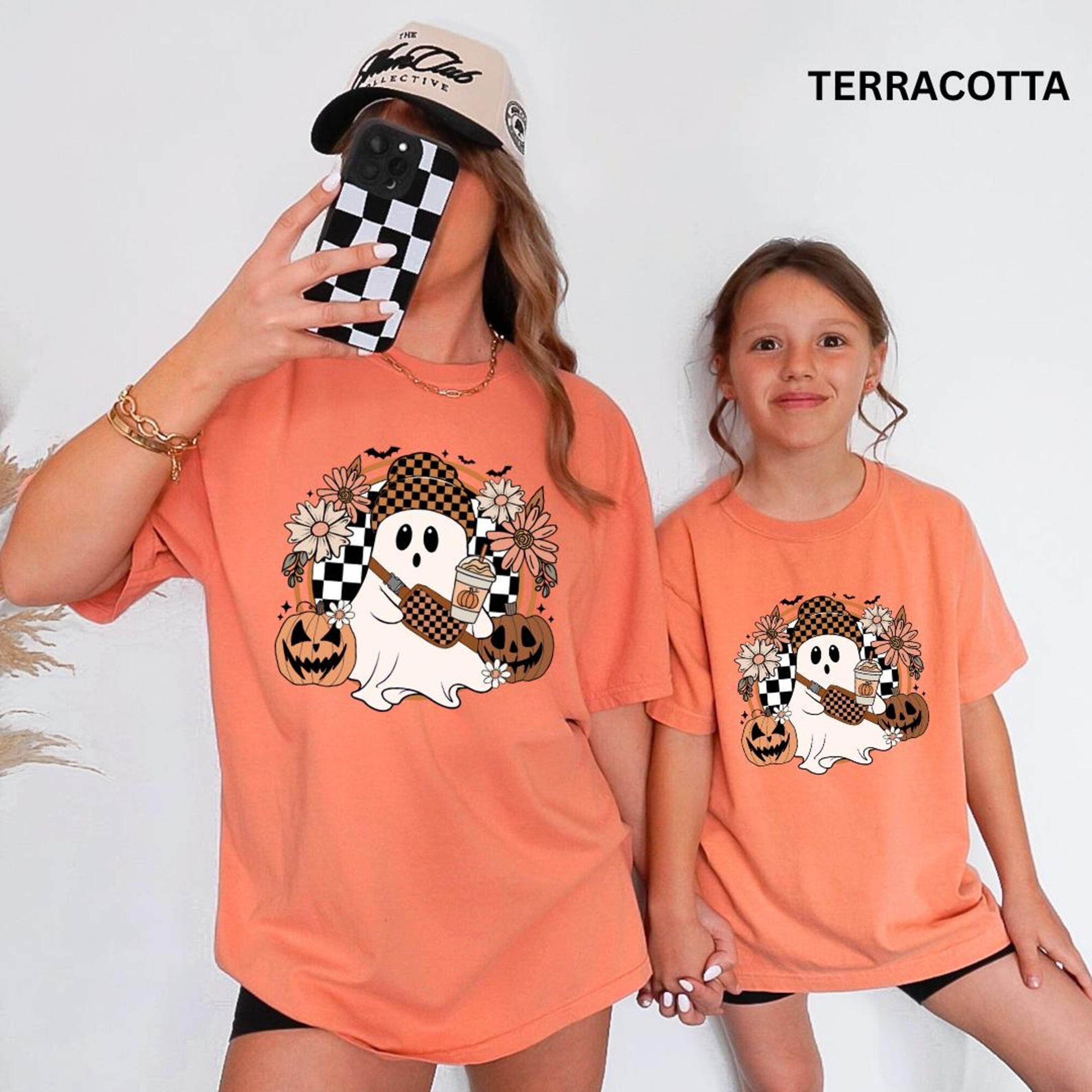 haunted mama matching shirts, comfort colors mom & kids halloween tees, vintage mother child october outfit, spooky fall
